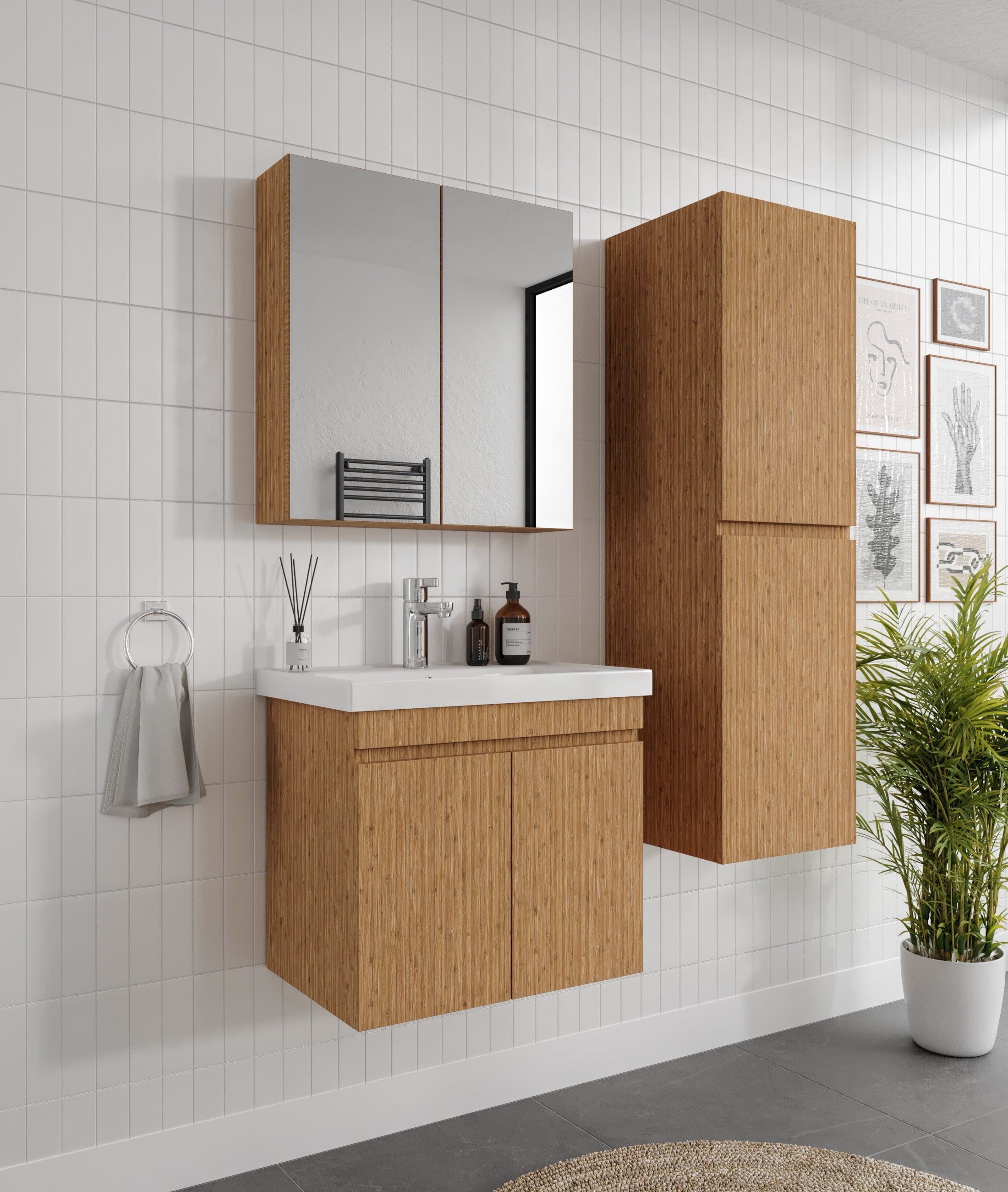 MİNTİKA 3'LÜ BANYO DOLABI TAKIMI-65'lik Hilton Lavabo