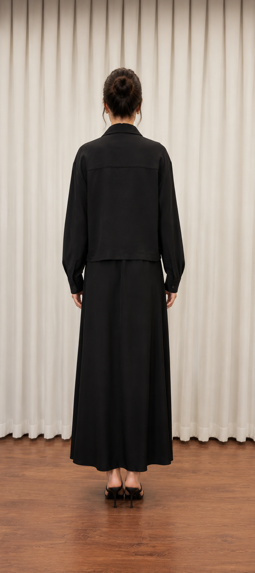 CUT SHIRT ELBİSE GÖMLEK TAKIM SİYAH