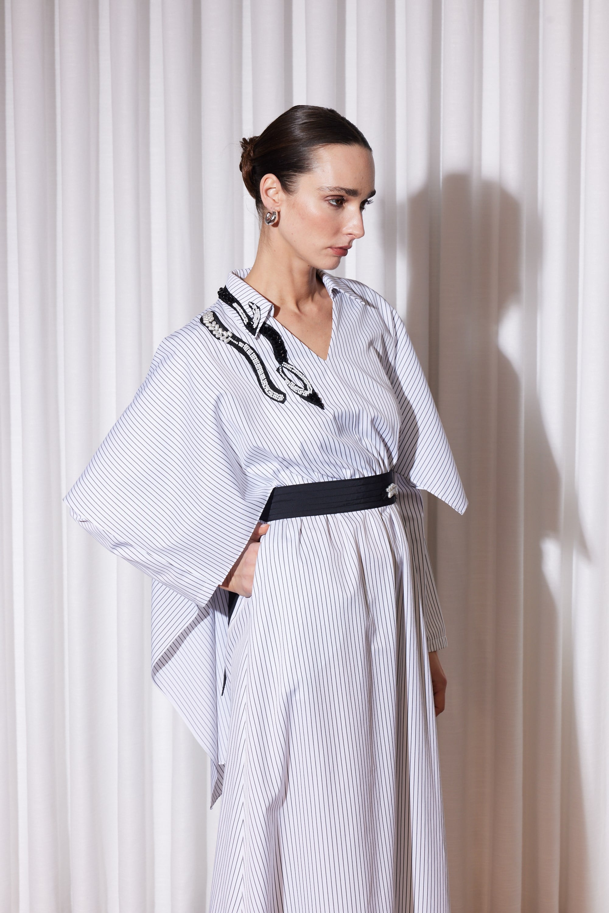 MAJORA DRESS EKRU ÇİZGİLİ