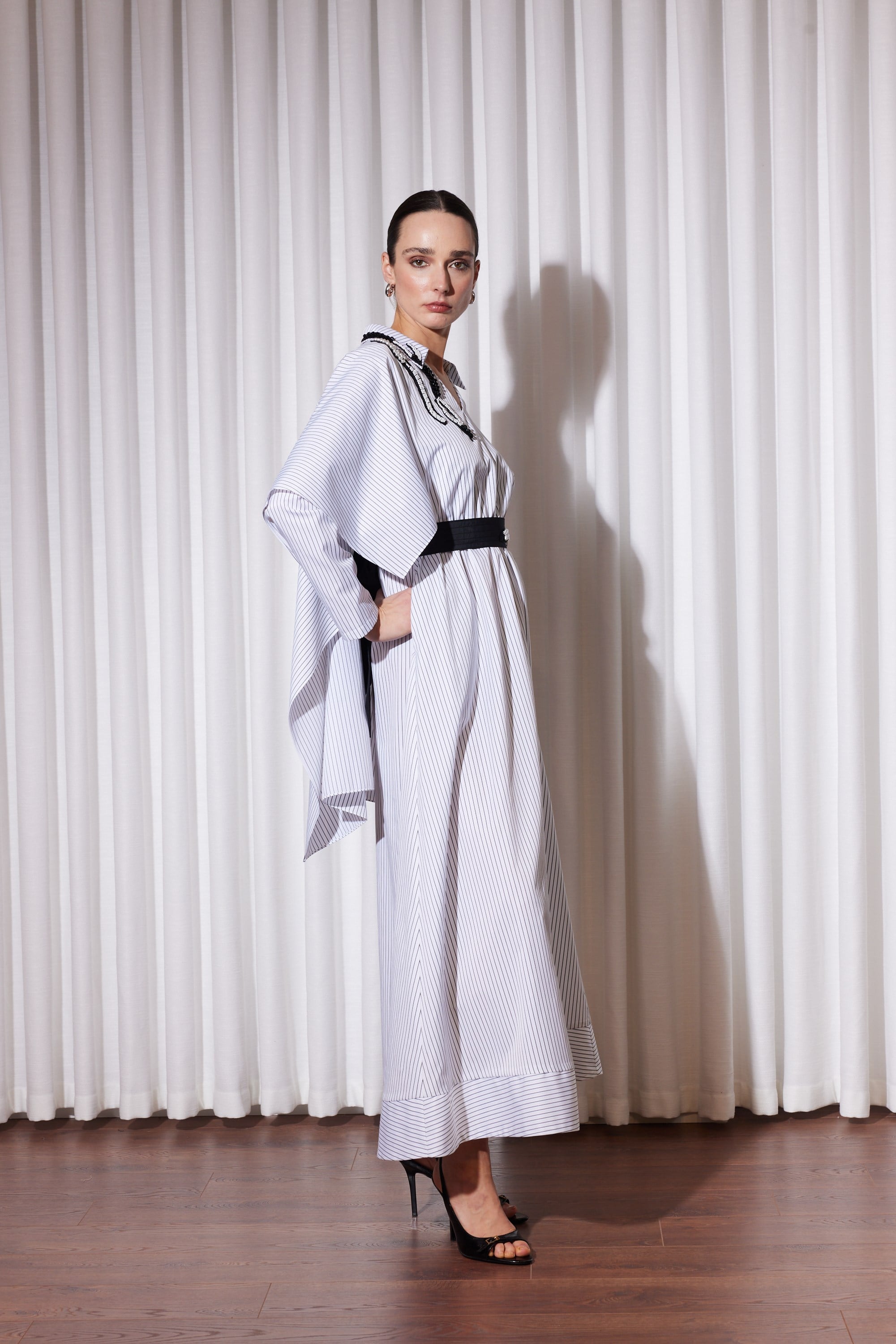 MAJORA DRESS EKRU ÇİZGİLİ