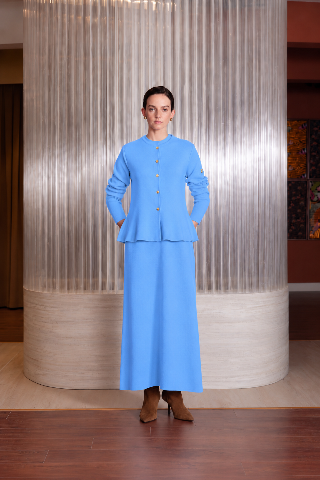 PEPLUM TRİKO HIRKA AÇIK MAVİ