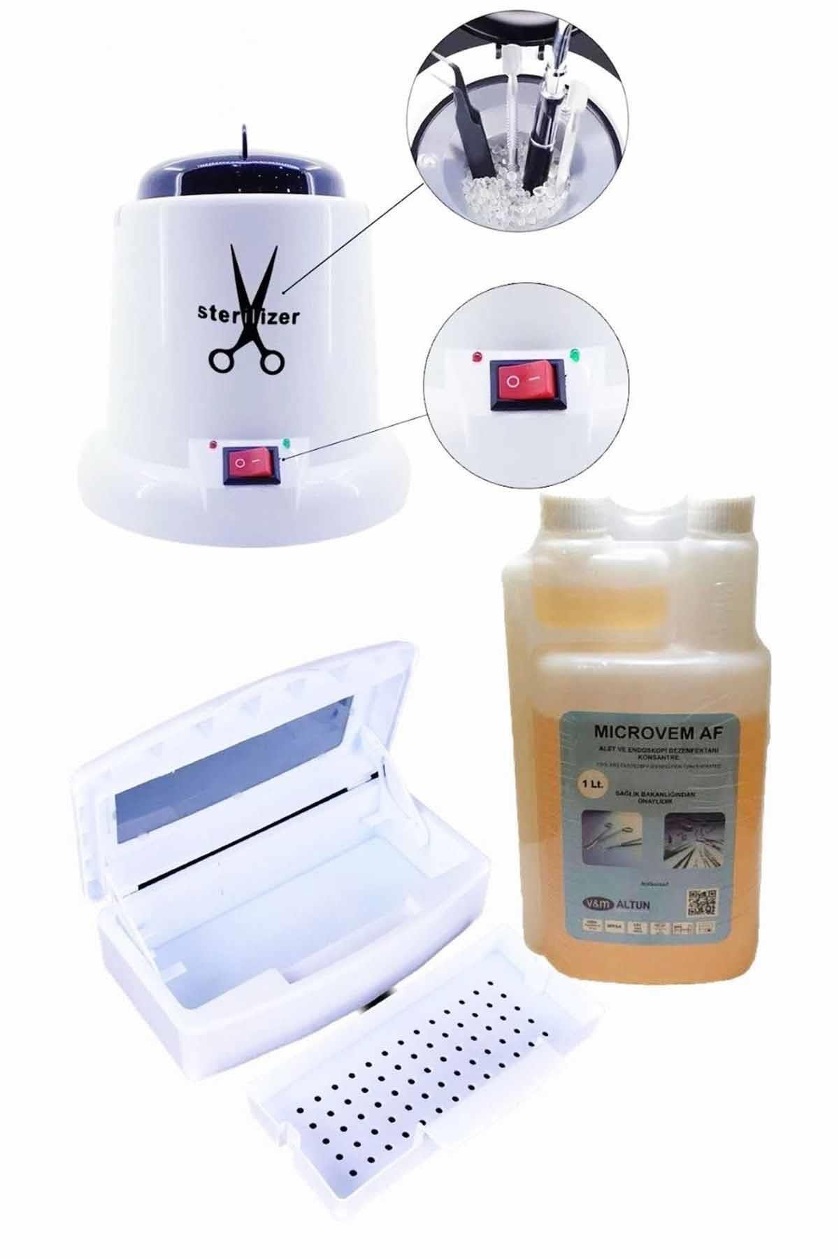 Adanil 100 W Tırnak Araçları Mini Sterilizatör Asansörlü Sıvı Sterilizasyon Kutusu ve Konsantre Alet Dezenfektanı - ADANİL-STERİL-SET-3