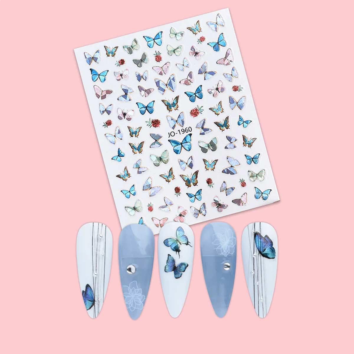 Adanil Pembe Mavi Kelebek Çiçek Sticker J0-1960 - ADANİL-STICKER-J0-1960