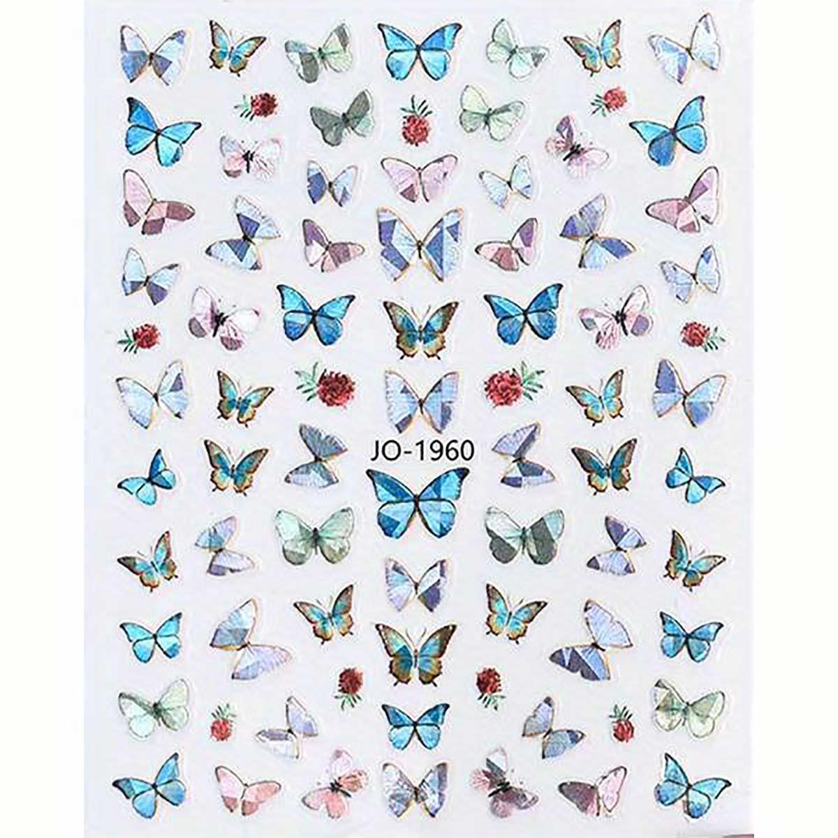 Adanil Pembe Mavi Kelebek Çiçek Sticker J0-1960 - ADANİL-STICKER-J0-1960