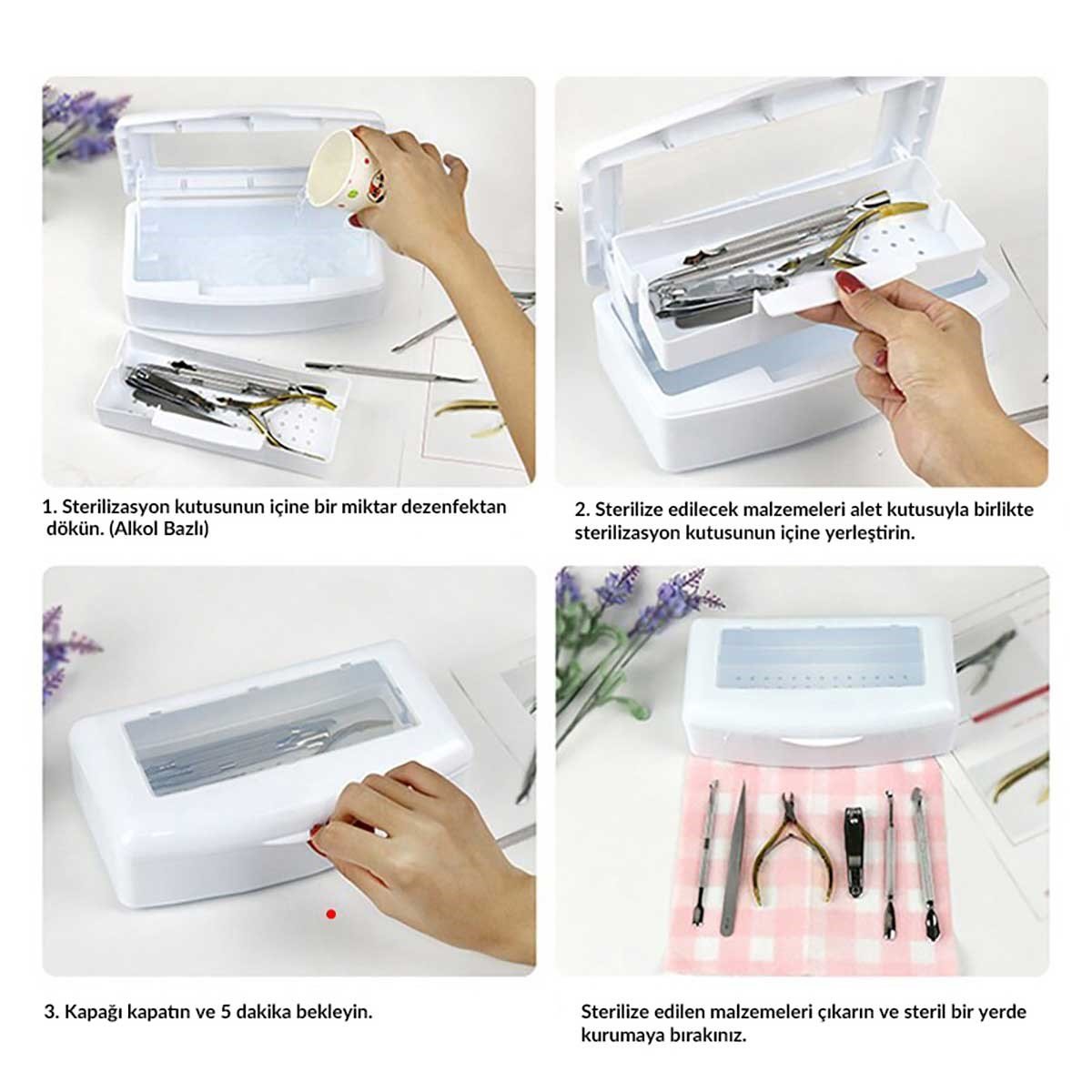 ELLEA NAIL ASANSÖRLÜ STERİL KABI VE 1 LT DEZENFEKTAN