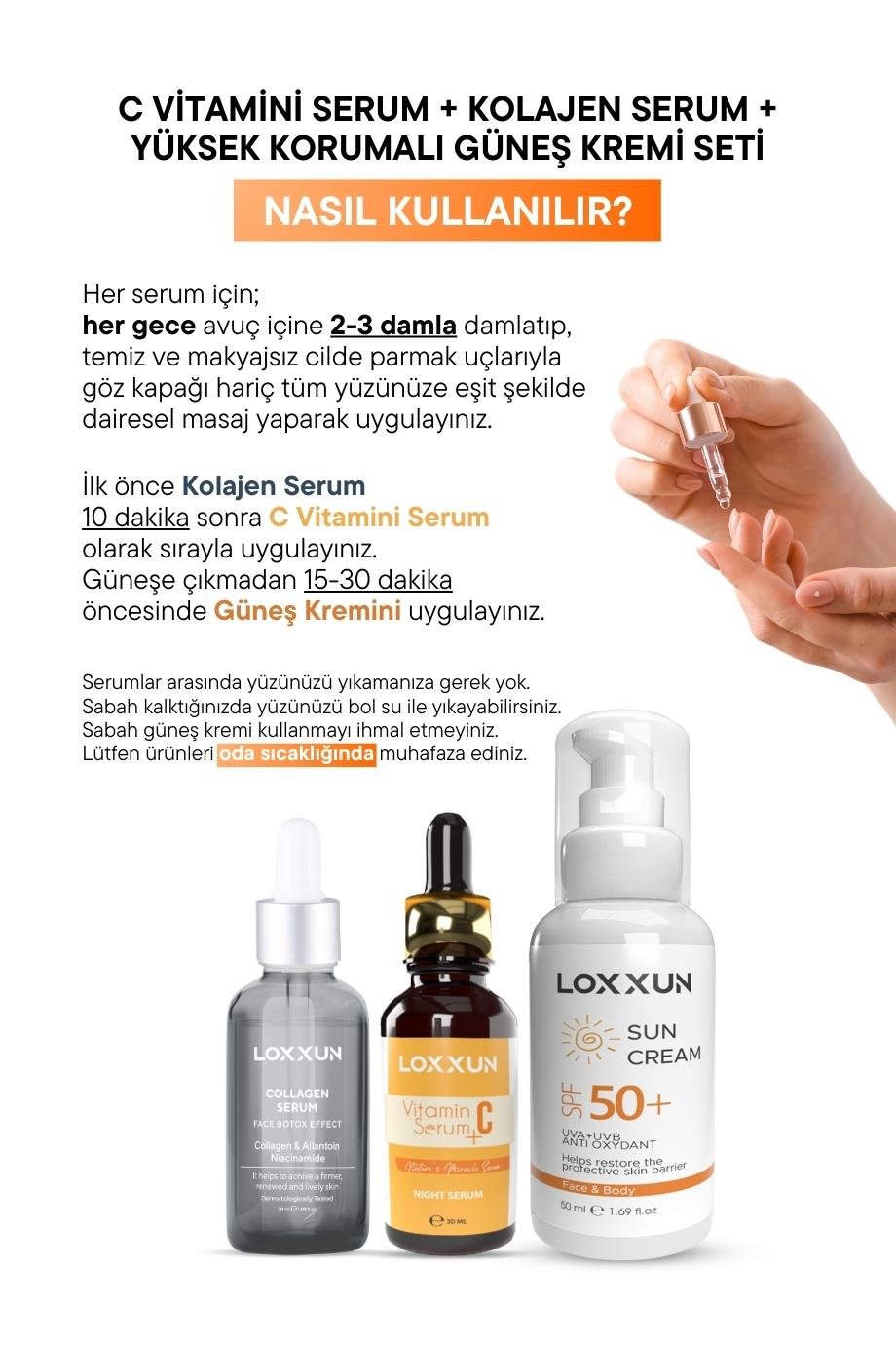 C Vitamini Serum + Kolajen Serum + Yüksek Korumalı Güneş Kremi