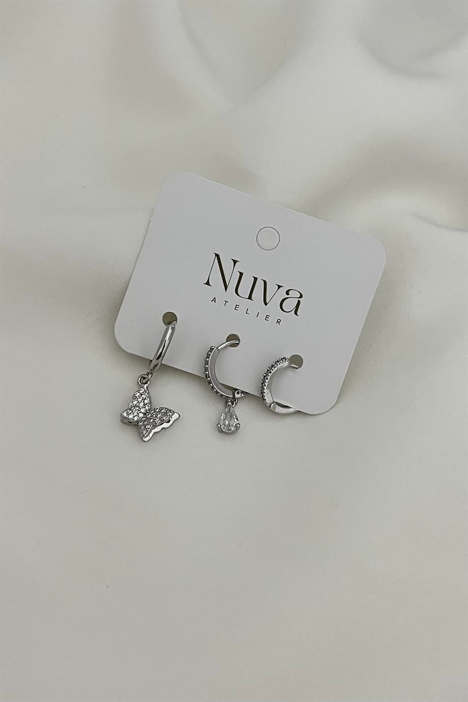 3'lü Kelebek Set Küpe