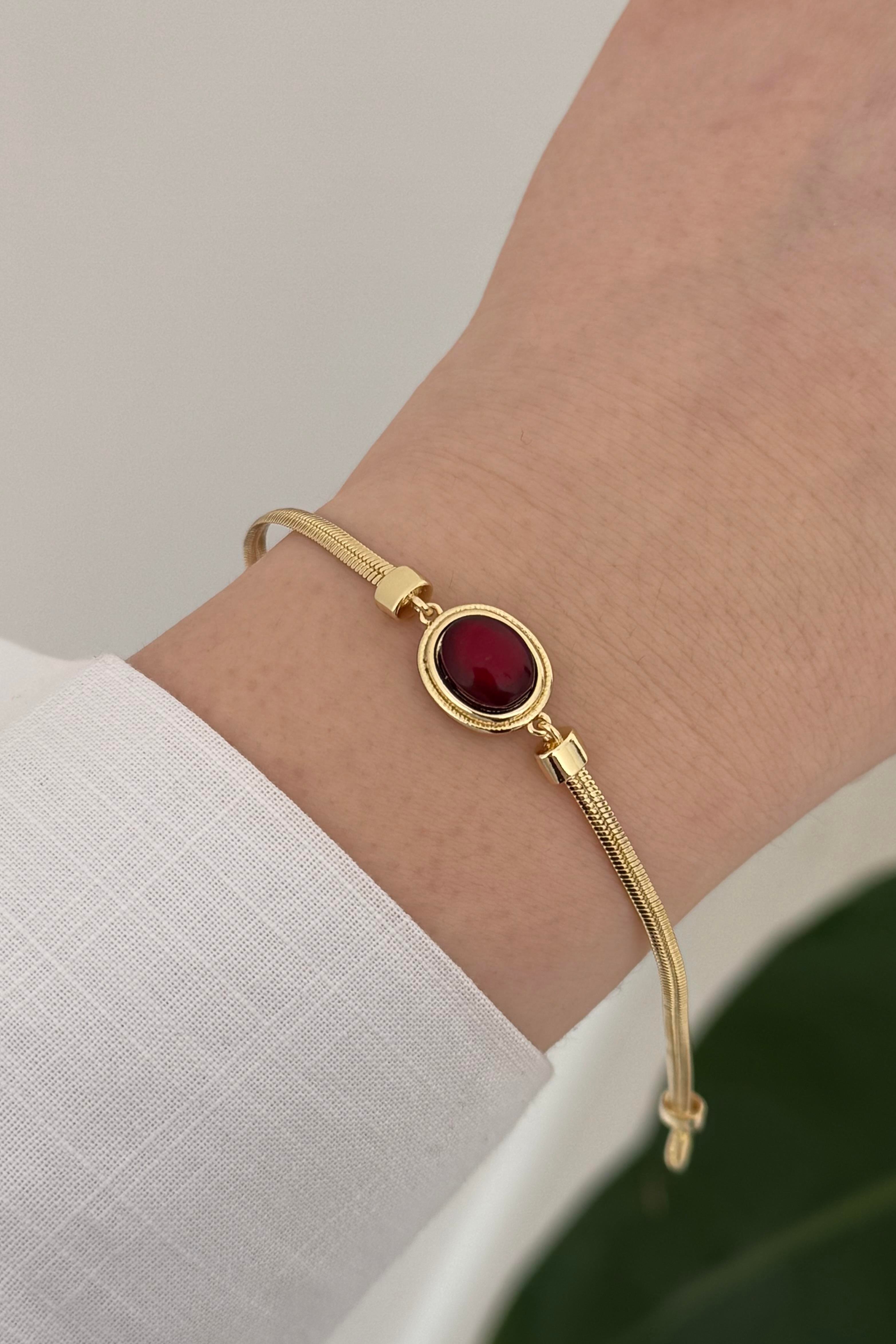 Bordo Opal Taşlı Bileklik