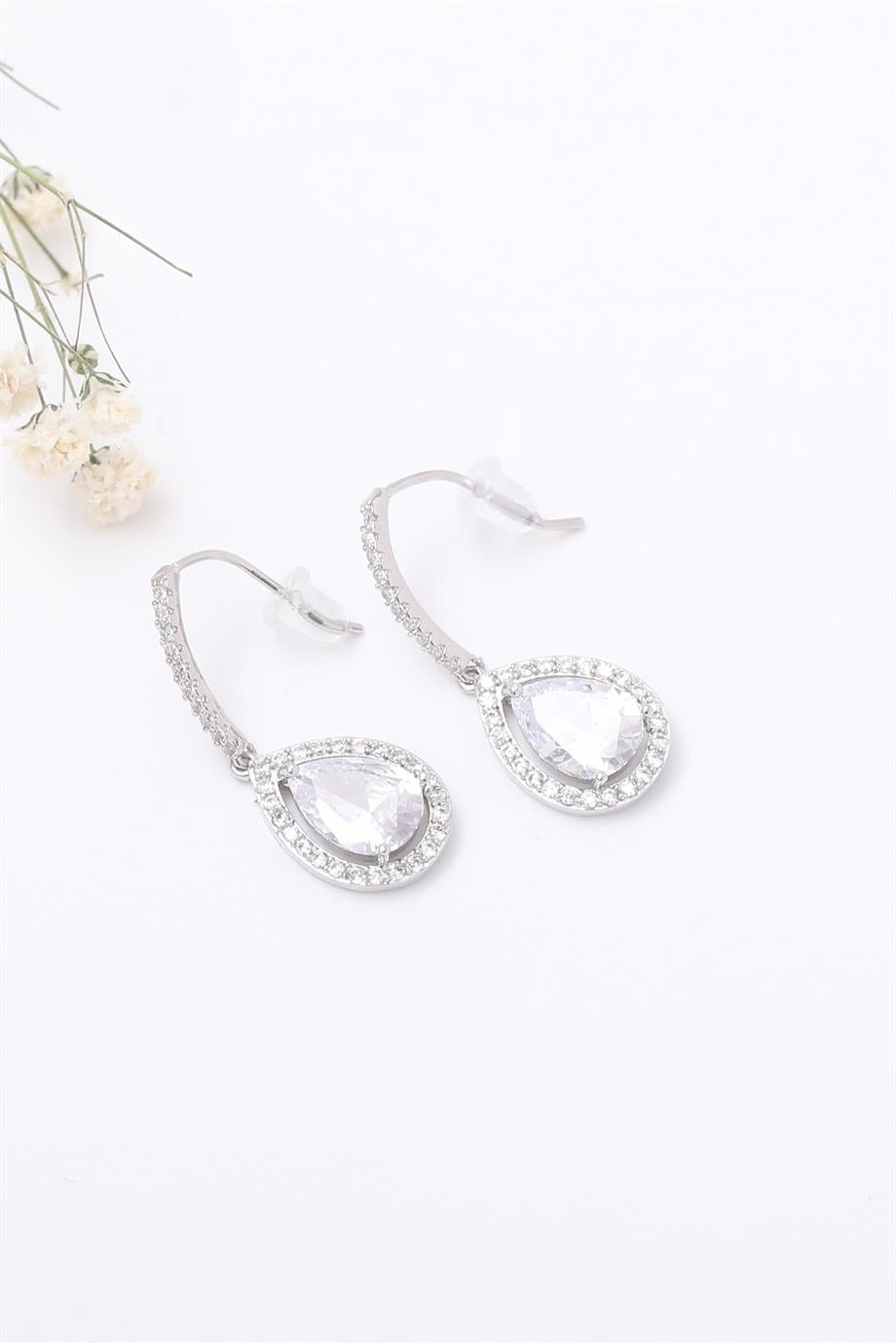 Damla Taşlı Silver Küpe