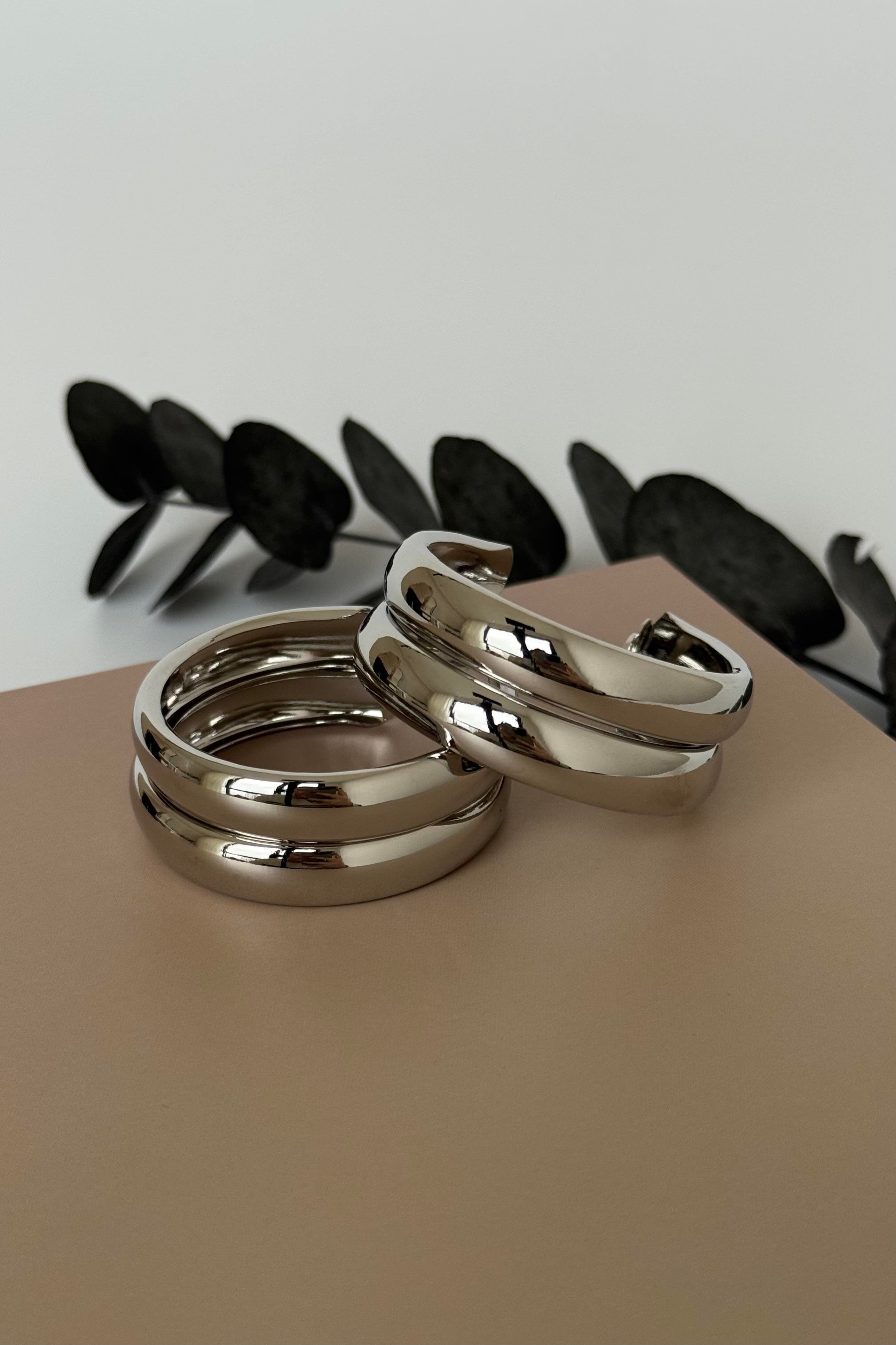 Double Bold Silver Küpe