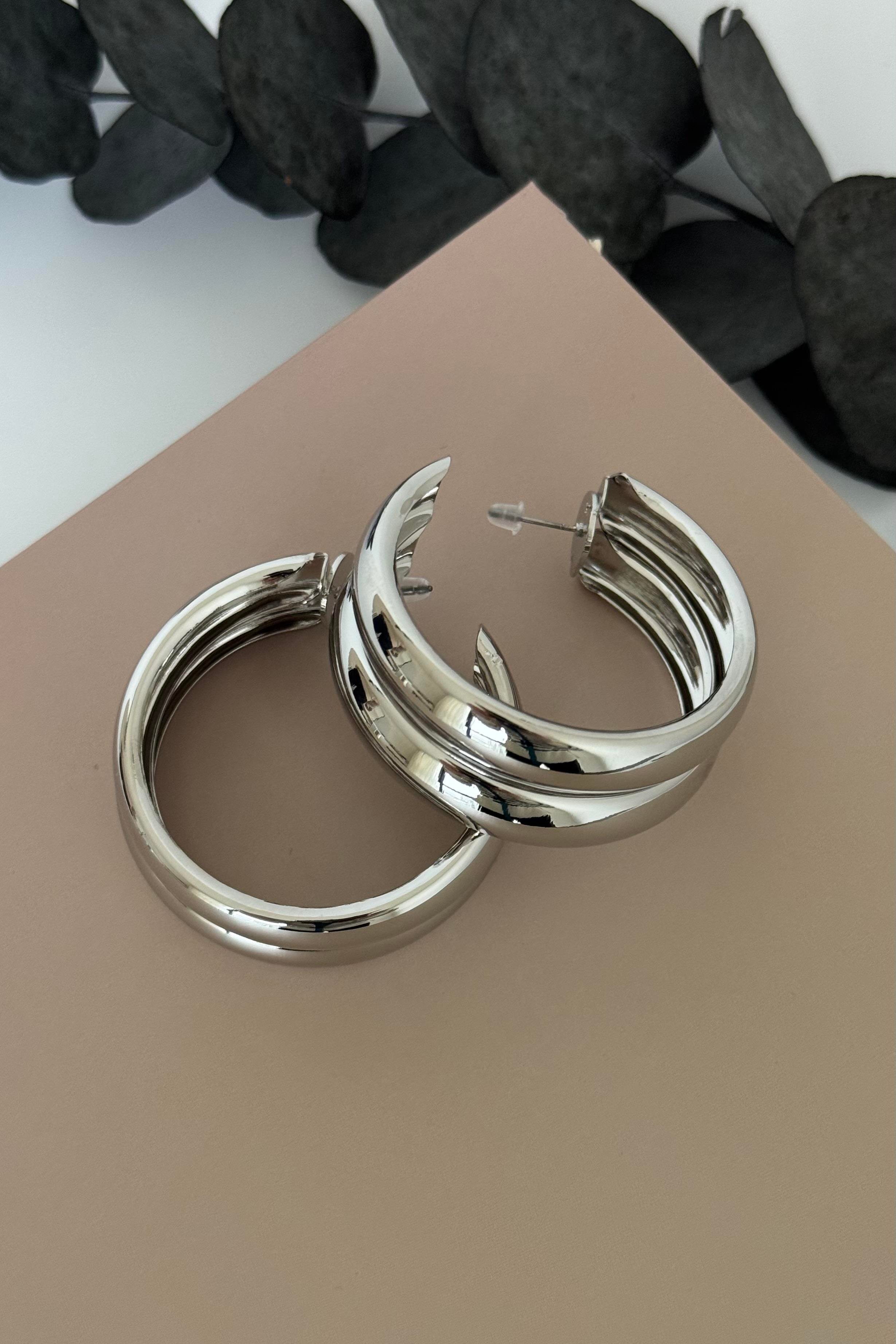 Double Bold Silver Küpe