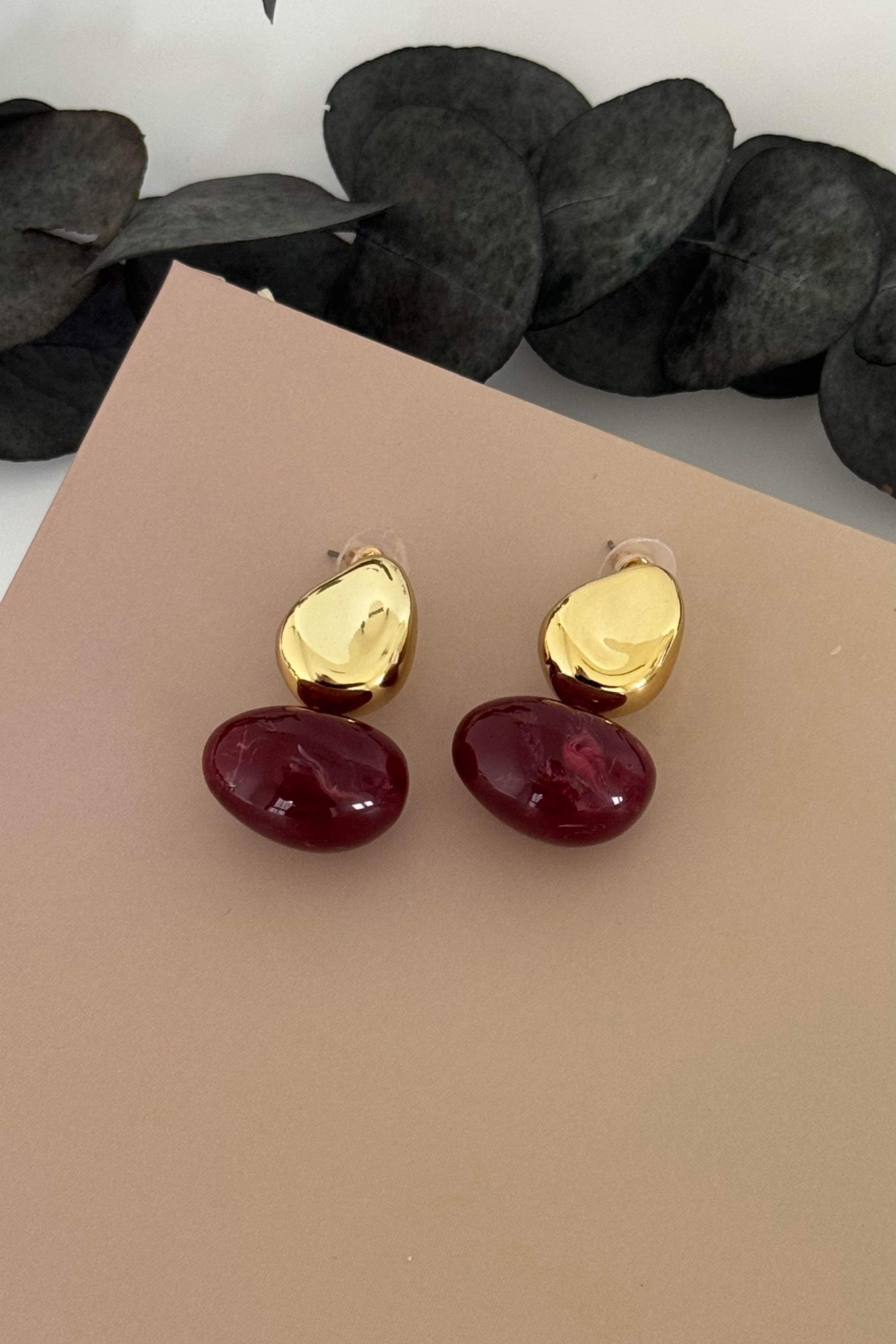 Gildra Bordo Taşlı Küpe