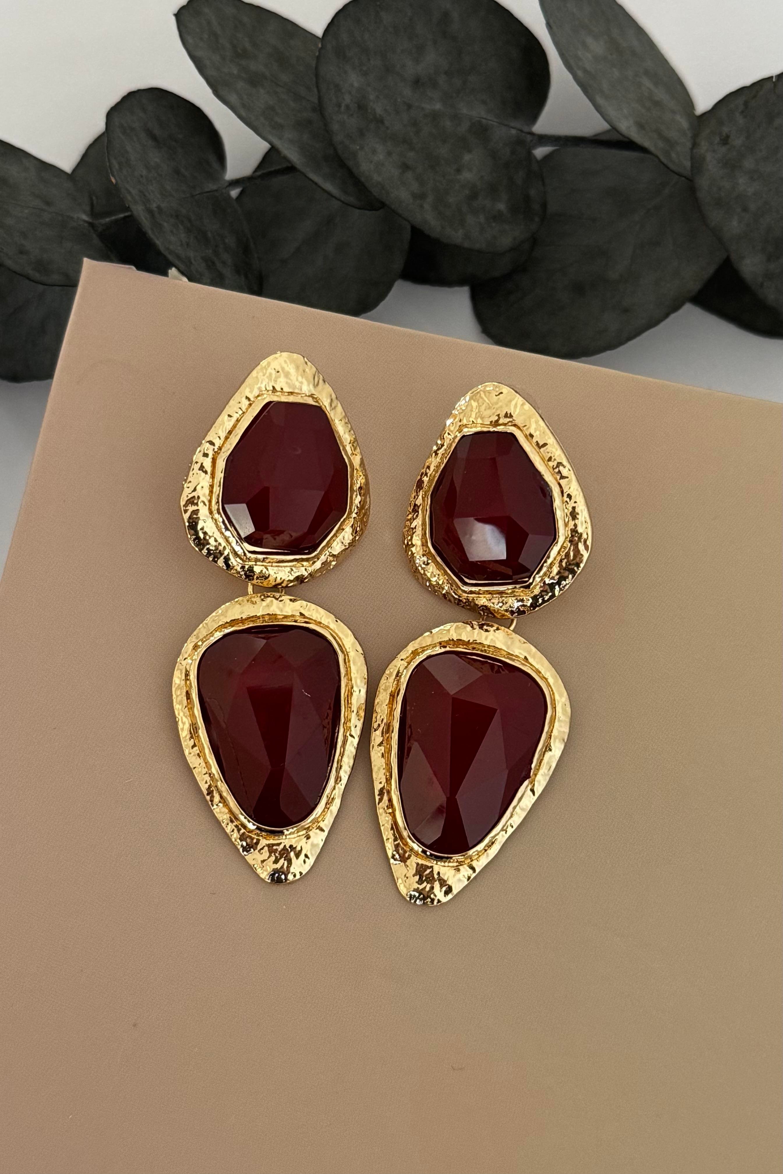 Kalyx Gold Bordo Küpe