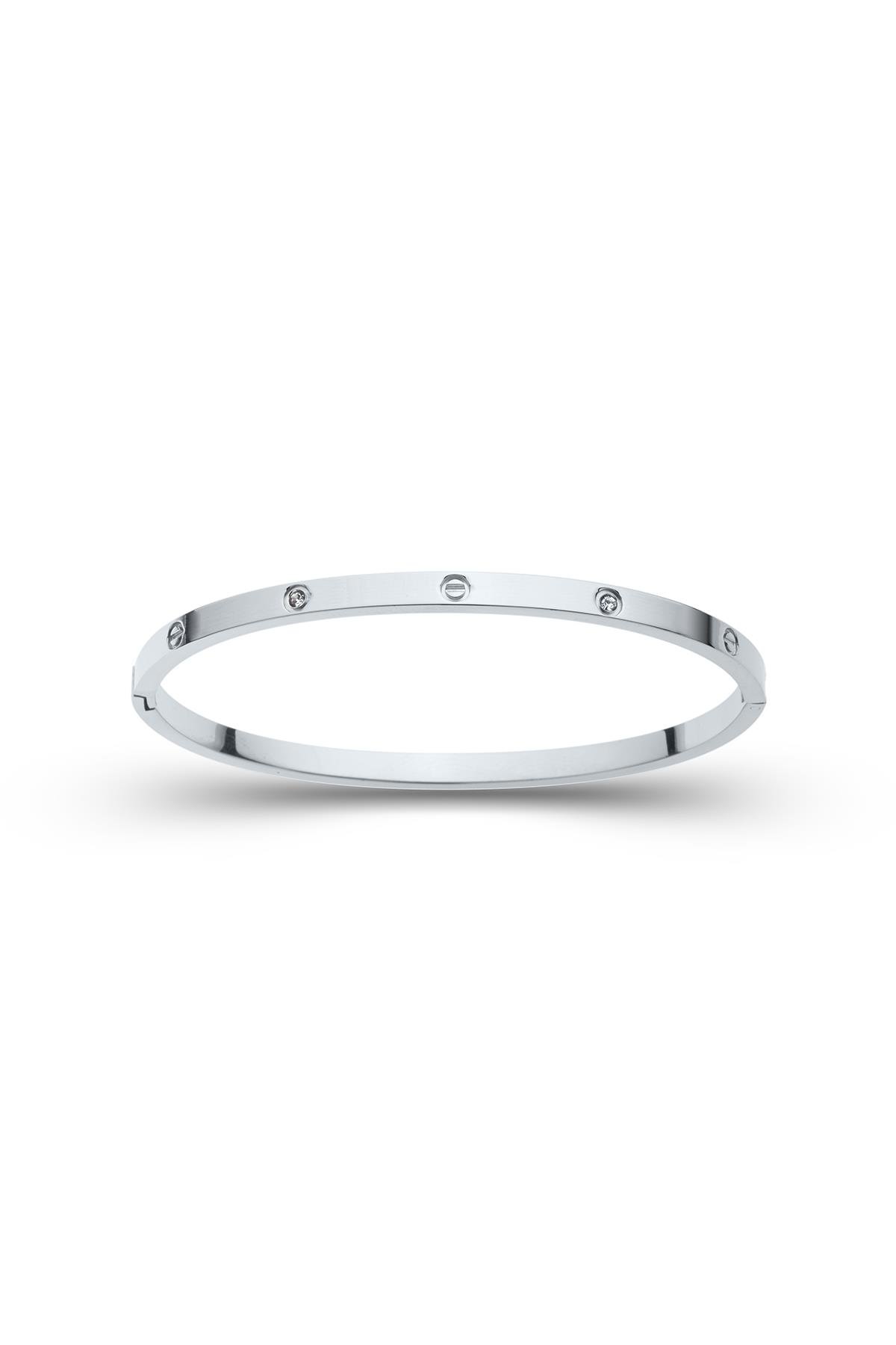 Marka Silver Taşlı Çelik Kelepçe Bileklik