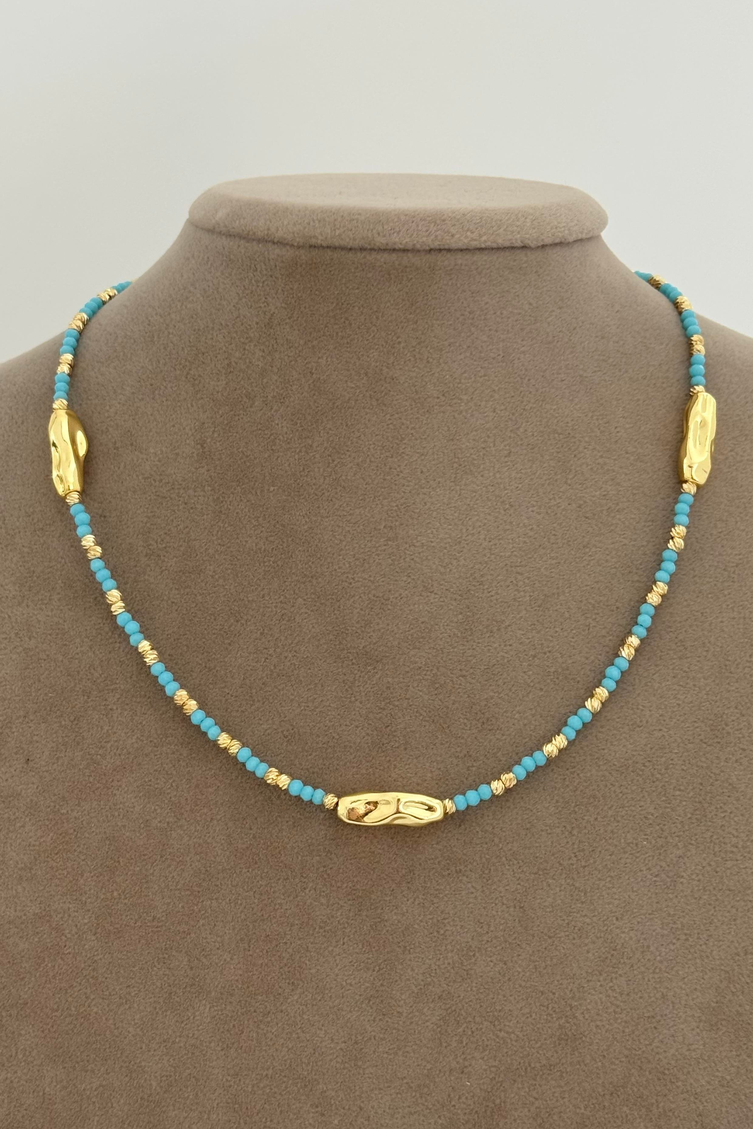 Mavi Amorf Ve Gold Dorika Kolye
