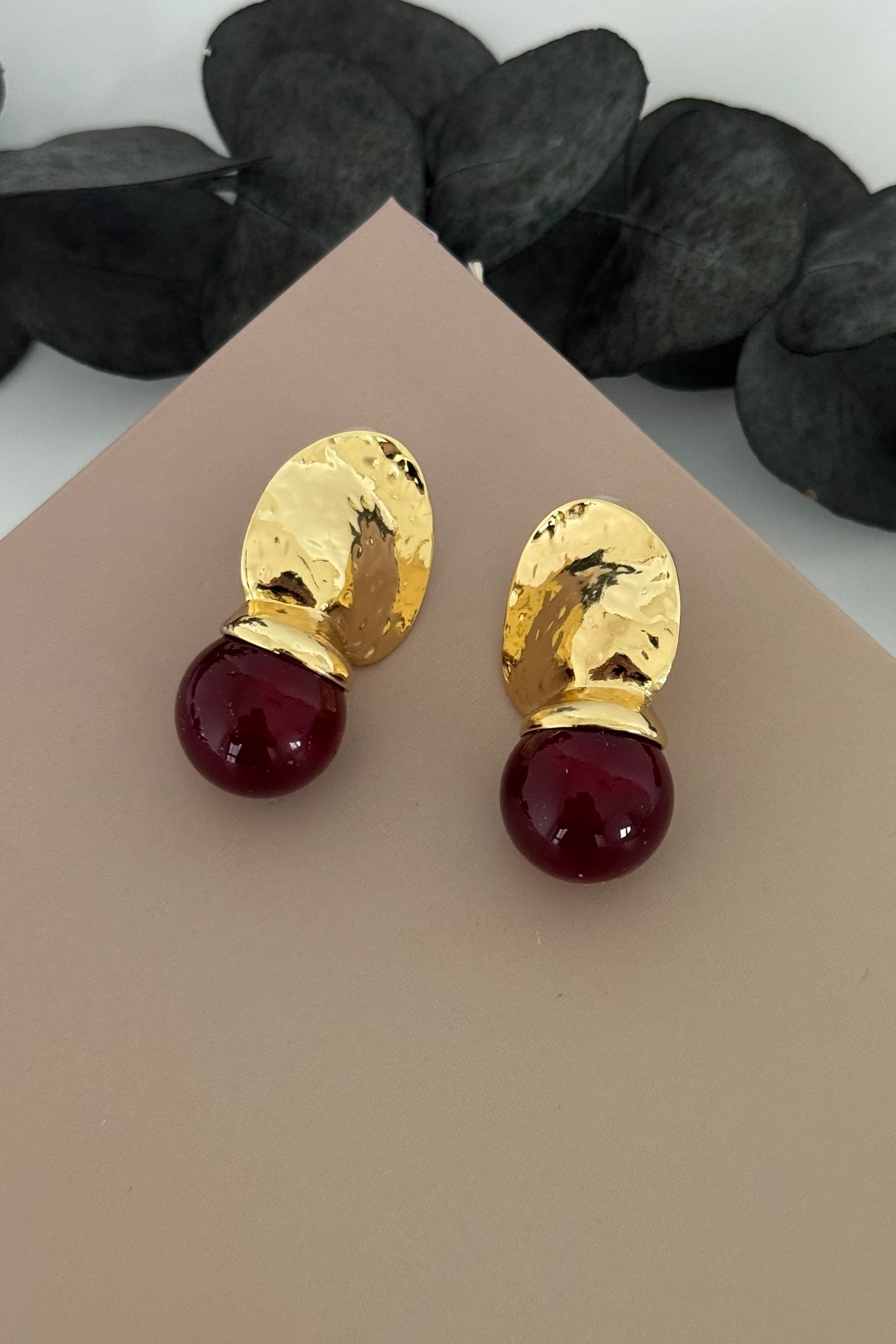 Moltra Bordo Taşlı Küpe