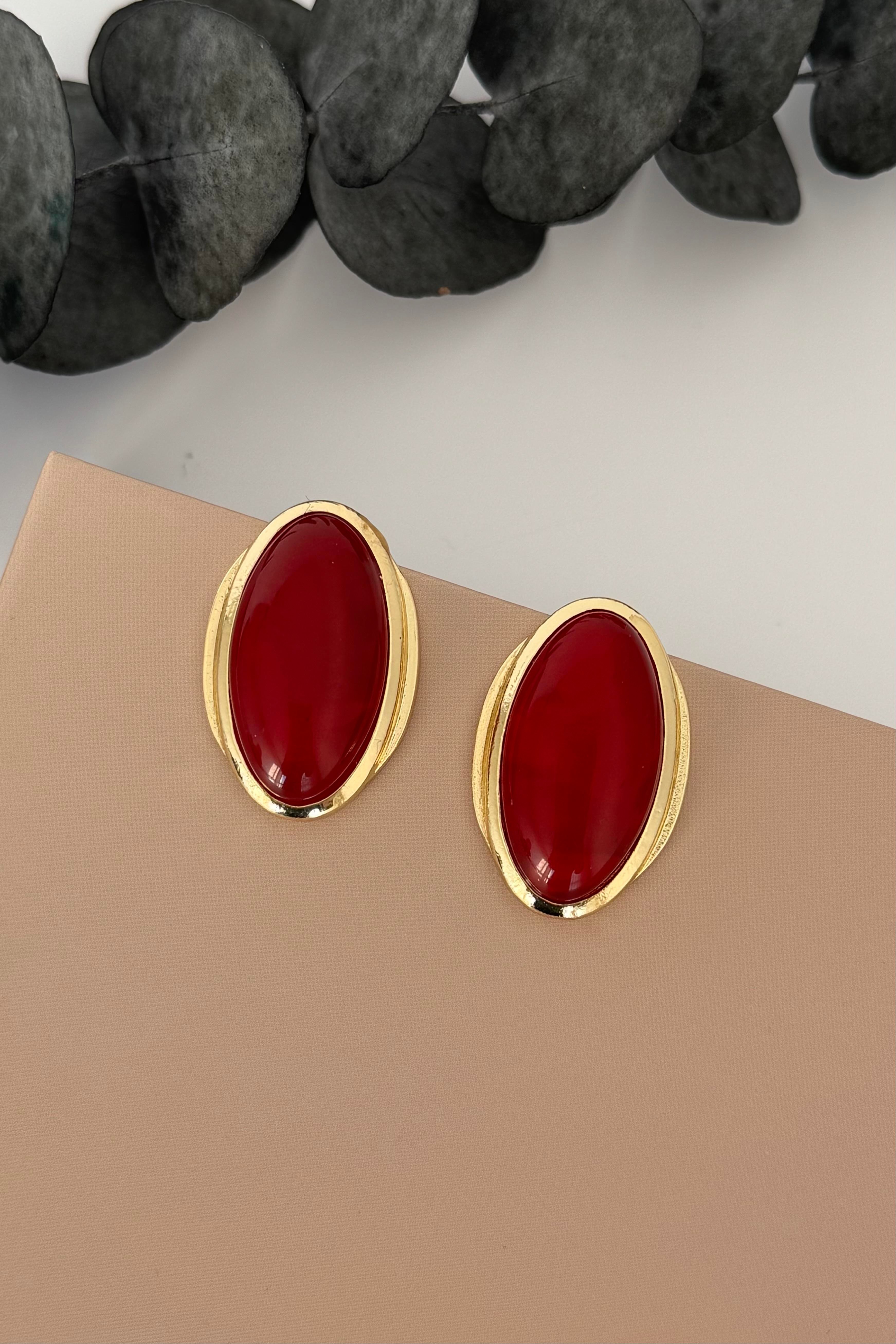 Oval Bordo Küpe
