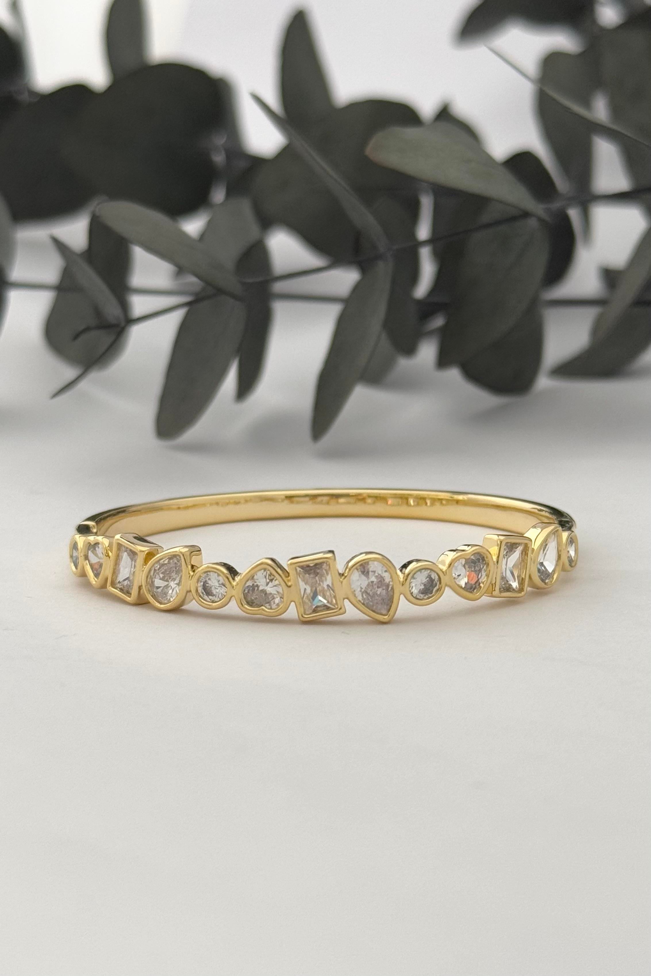 Taşlı Gold Kelepçe Bileklik