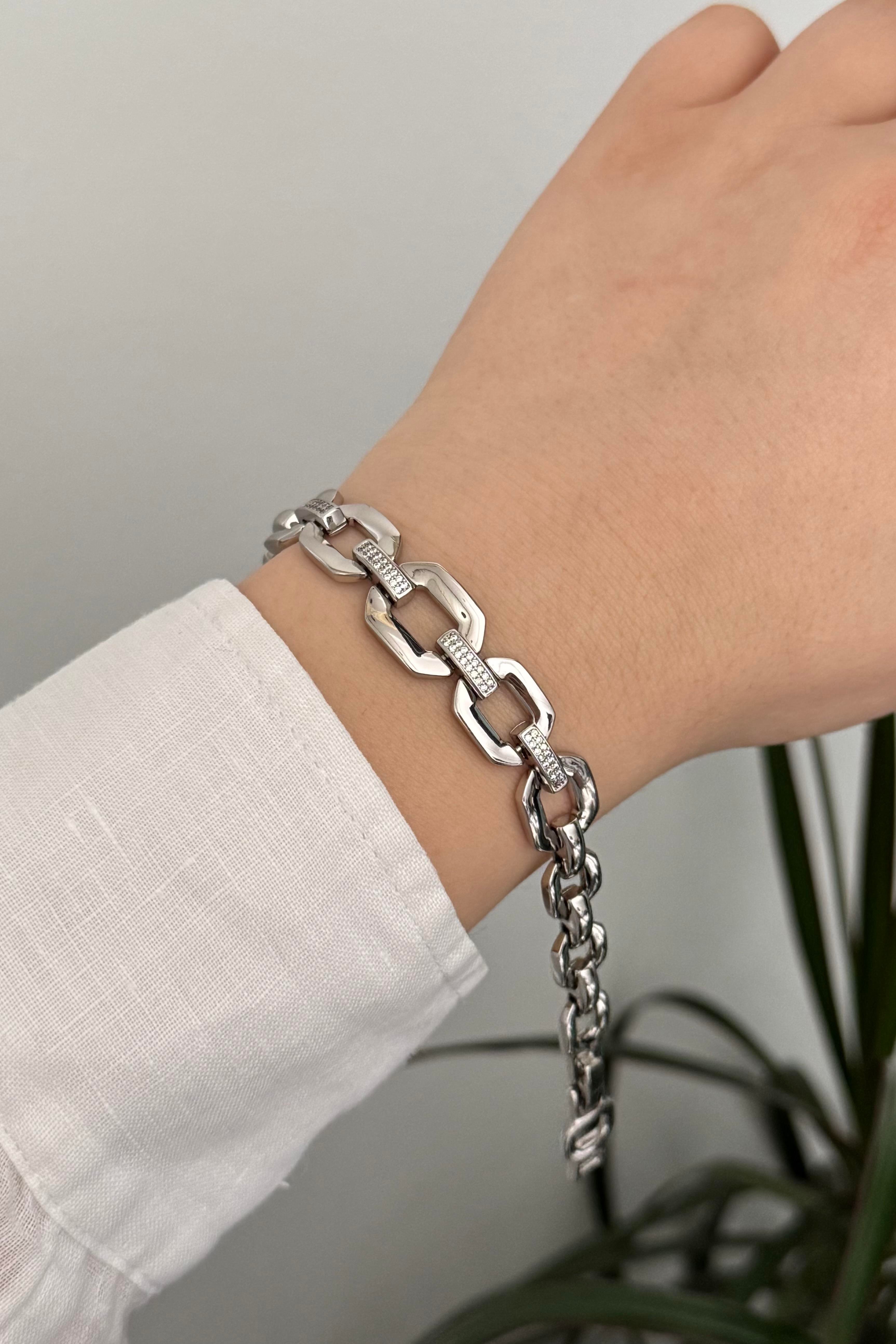Taşlı Silver Vip Seri Bileklik