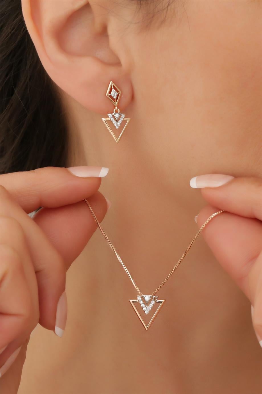 Triangle Kolye - Küpe Set
