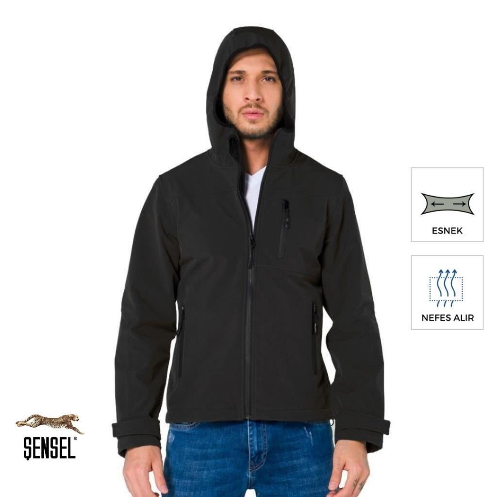Şensel, Softshell Mont, Siyah -91E2550- Su İtici,Rüzgar Geçirmez