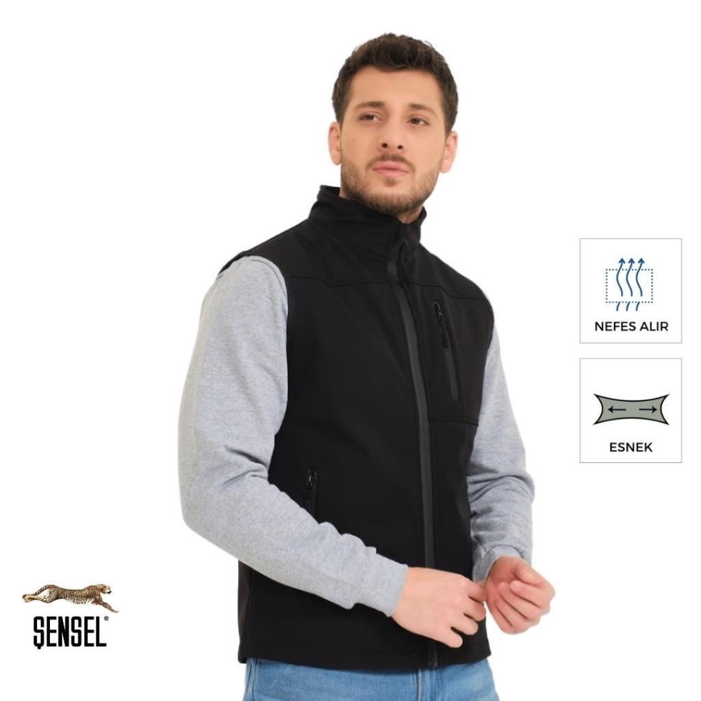 Şensel, Softshell Yelek, Siyah 118E2250 Su İtici,Rüzgar Geçirmez