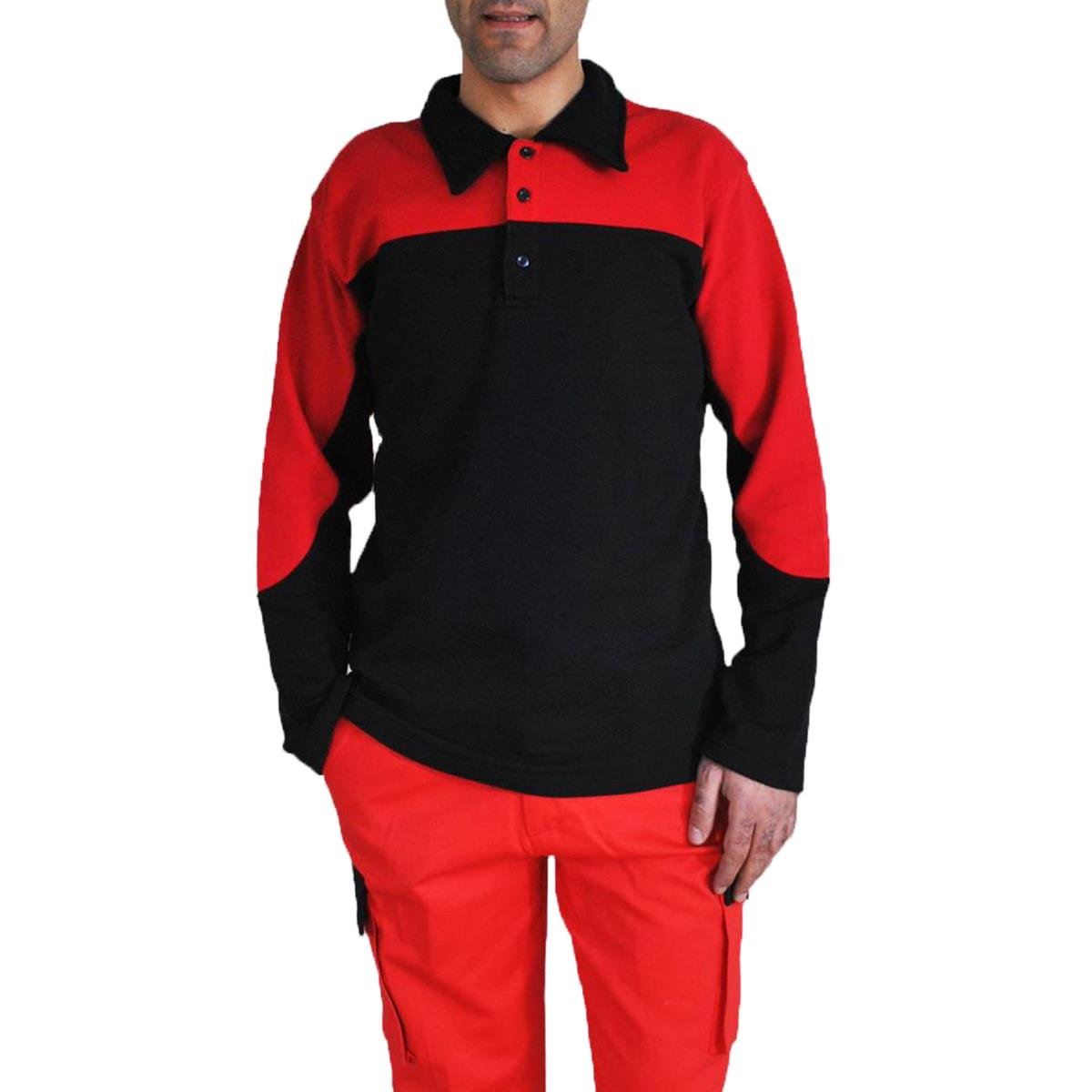 Sweatshirt, Yakalı, Kışlık İş Elbiseleri -Kırmızı/Siyah-