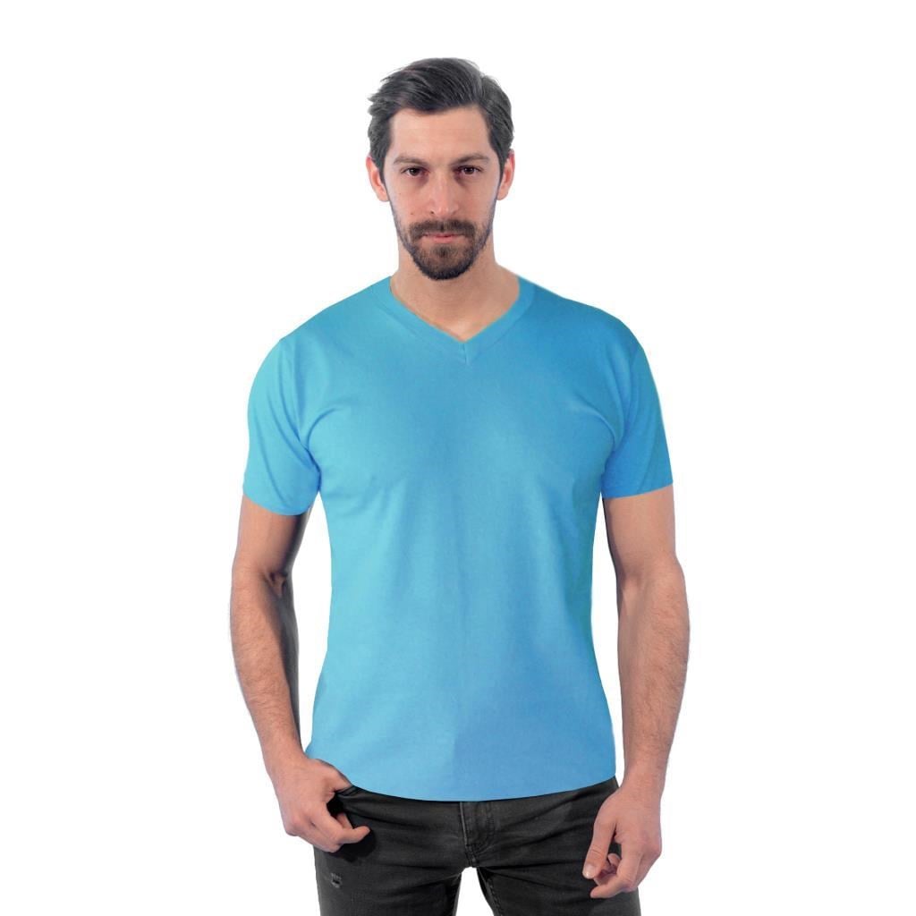 V Yaka Tişört, Açık Mavi -113E240- T-shirt, Tshirt, Kısa Kollu