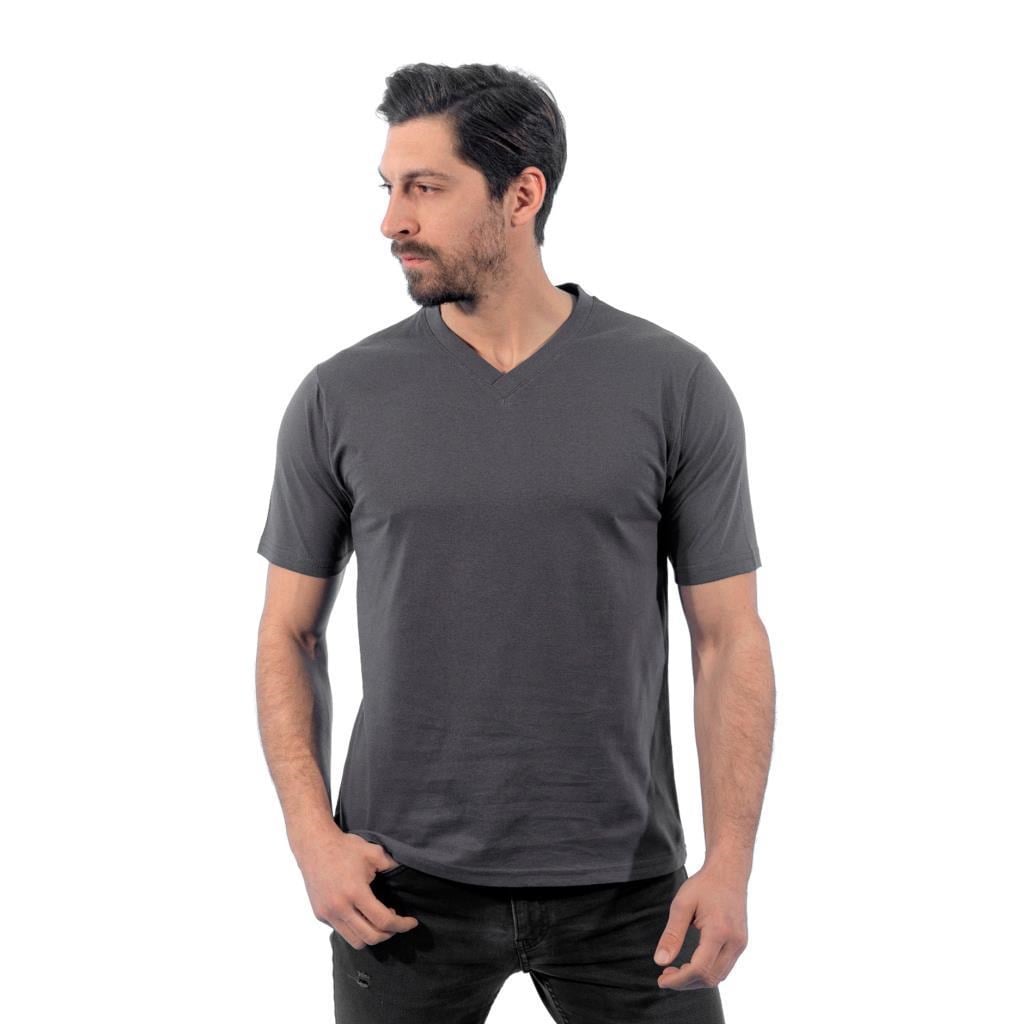 V Yaka Tişört, Koyu Gri -113E232- T-shirt, Tshirt, Kısa Kollu