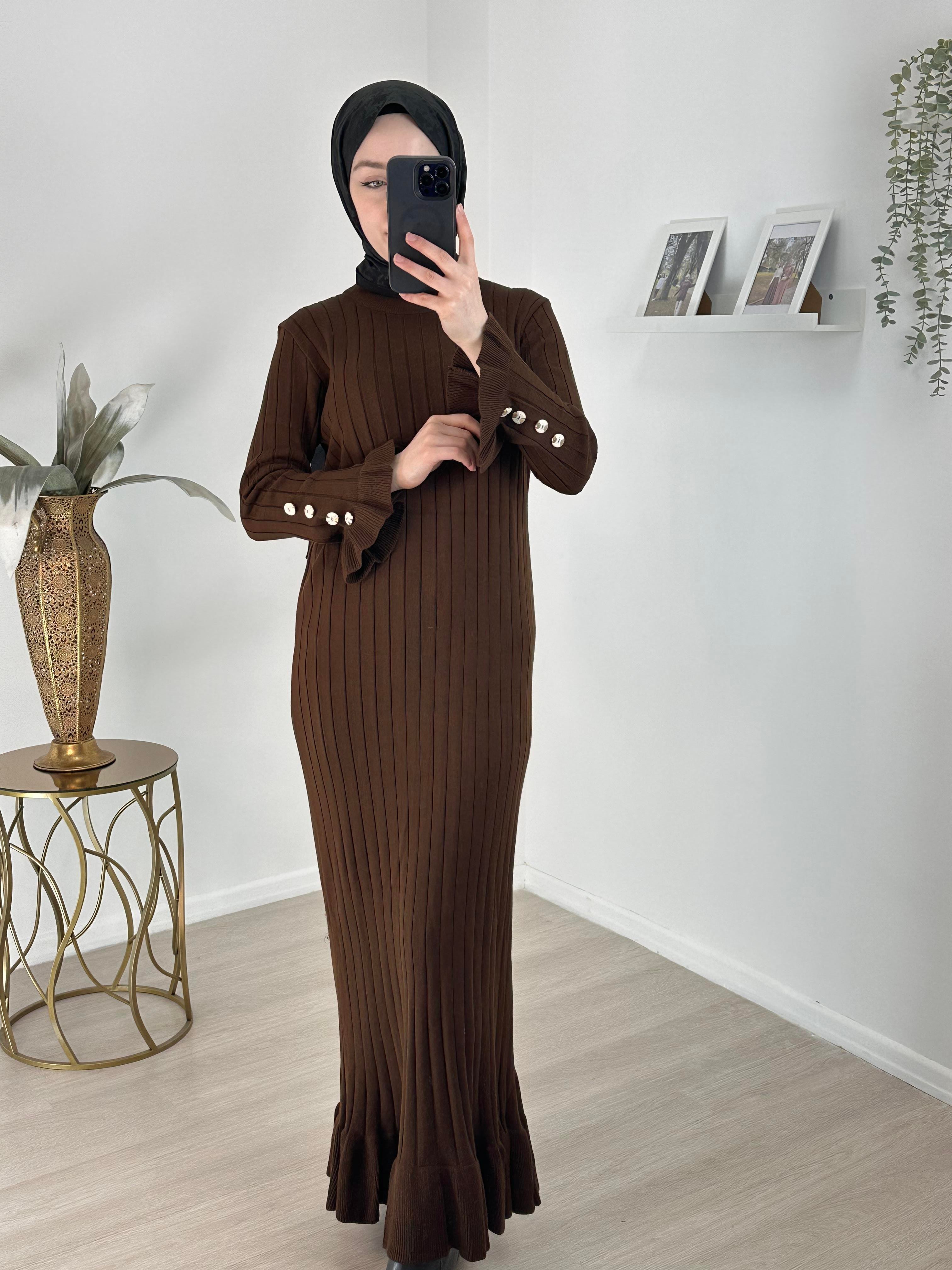 Kahverengi Triko Elbise