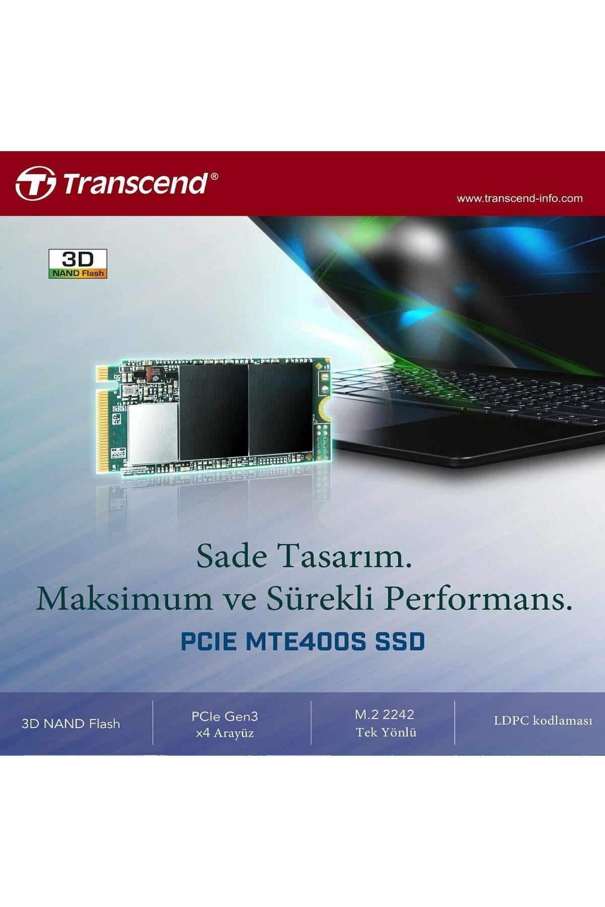 Transcend 512GB M.2 2242 1000 - 1999 Mb/s NVMe Ssd TS512GMTE400S SSD Disk Transcend TS512GMTE400S Distribütör EXCEL|0760557861171 Transcend 512GB M.2 2242 1000 - 1999 Mb/s NVMe Ssd TS512GMTE400S