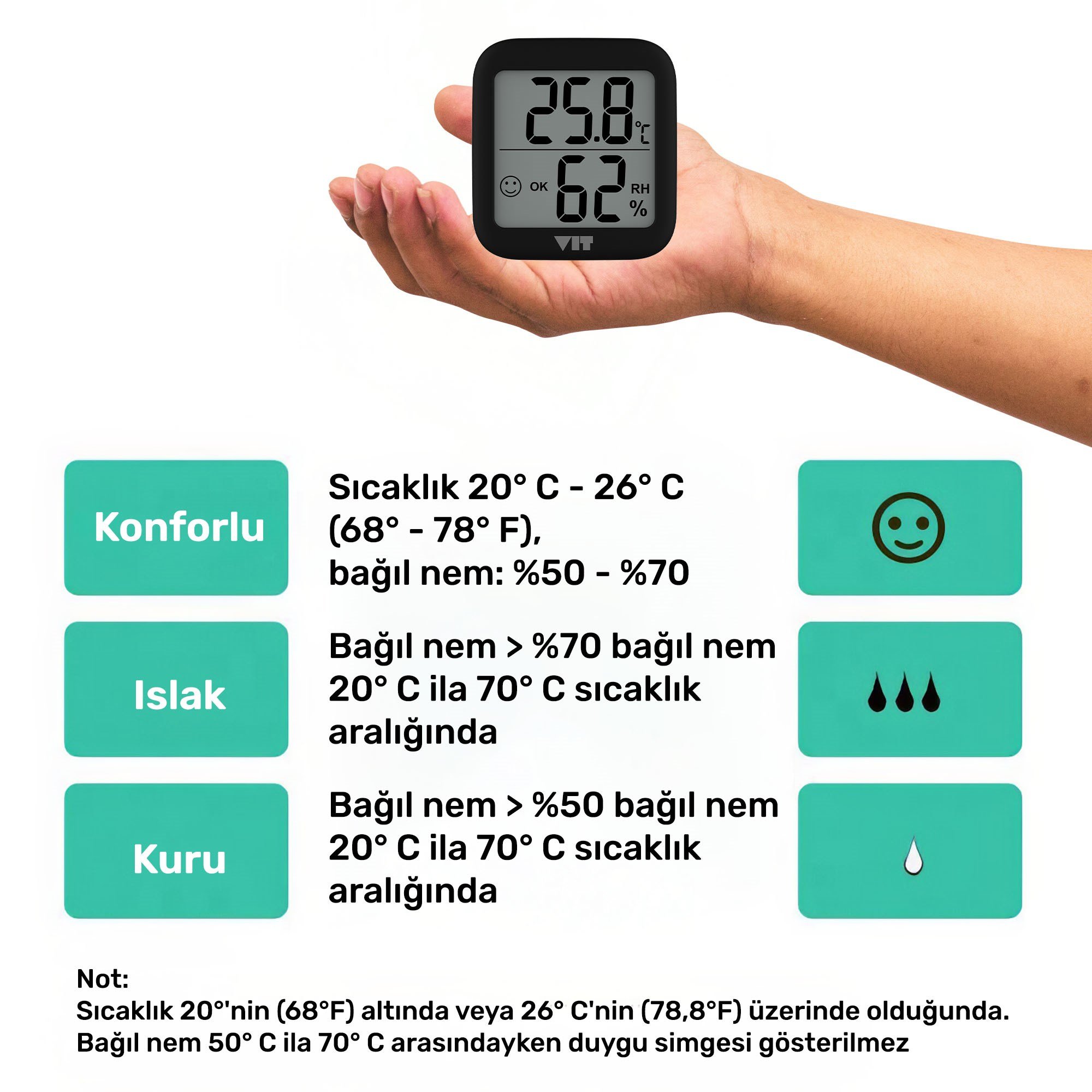 VIT 2'li İç Mekan Dijital Isı ve Nem Ölçer Siyah Termometre BVT17-01  THERMOMETER Termometre VIT BVT17-01 Distribütör  VIT 2'li İç Mekan Dijital Isı ve Nem Ölçer Siyah Termometre BVT17-01  THERMOMETER