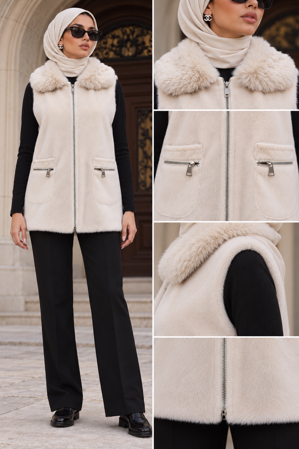 ANGORA CEPLİ YELEK-BEJ