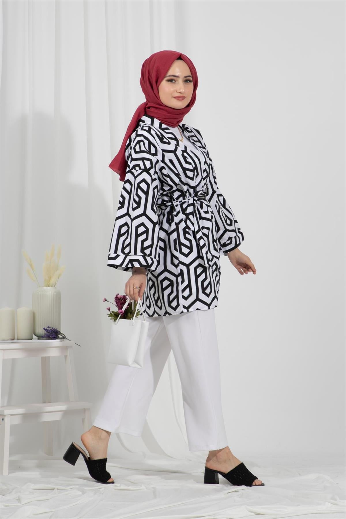 Belden Kemerli Kimono-Siyah
