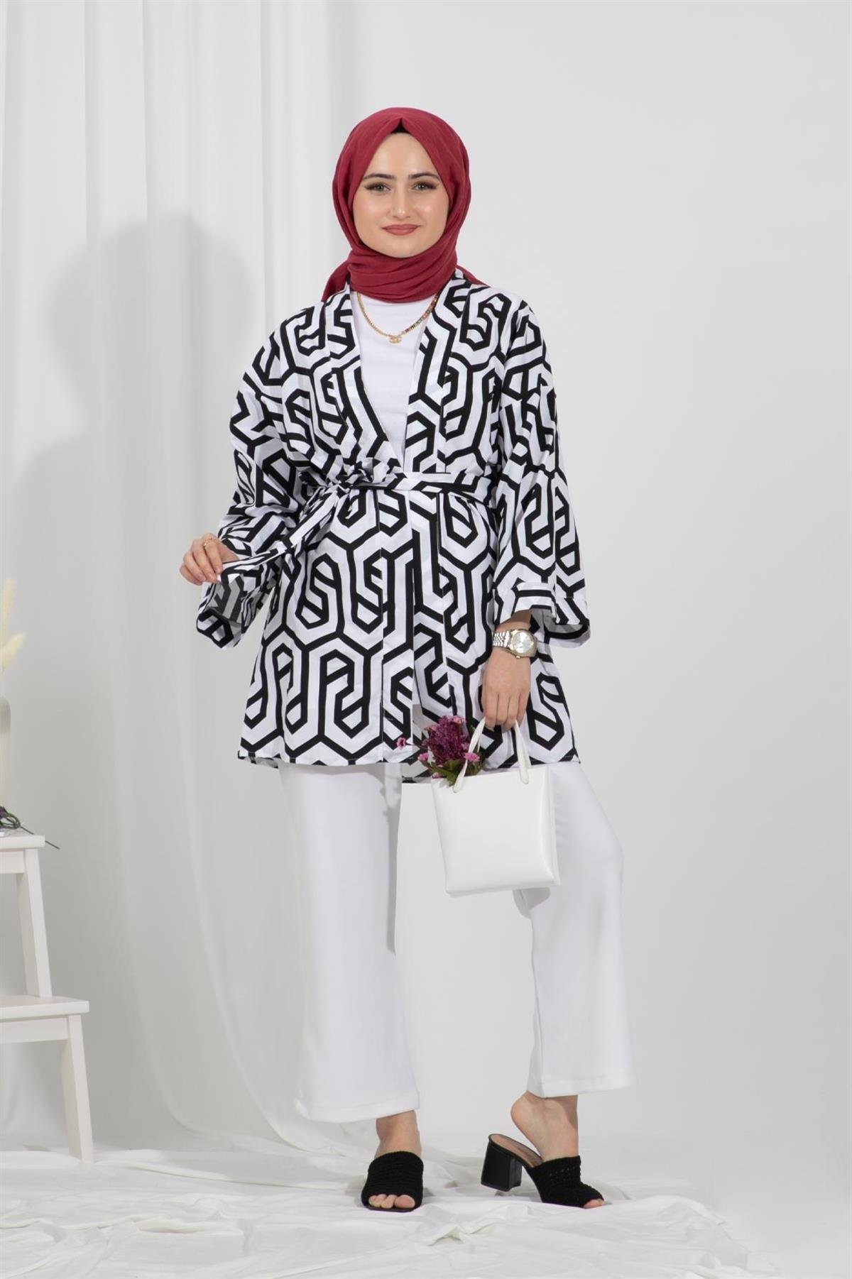 Belden Kemerli Kimono-Siyah