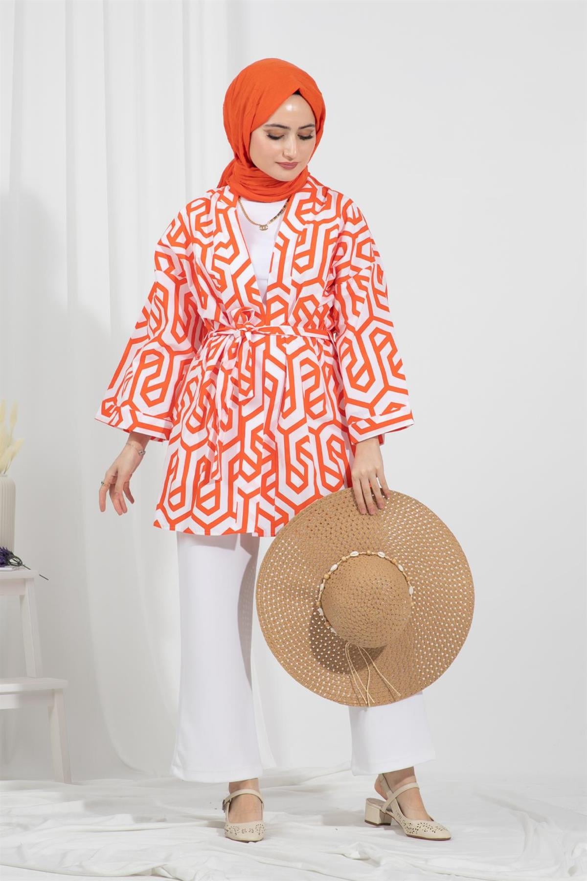 Belden Kemerli Kimono-Turuncu