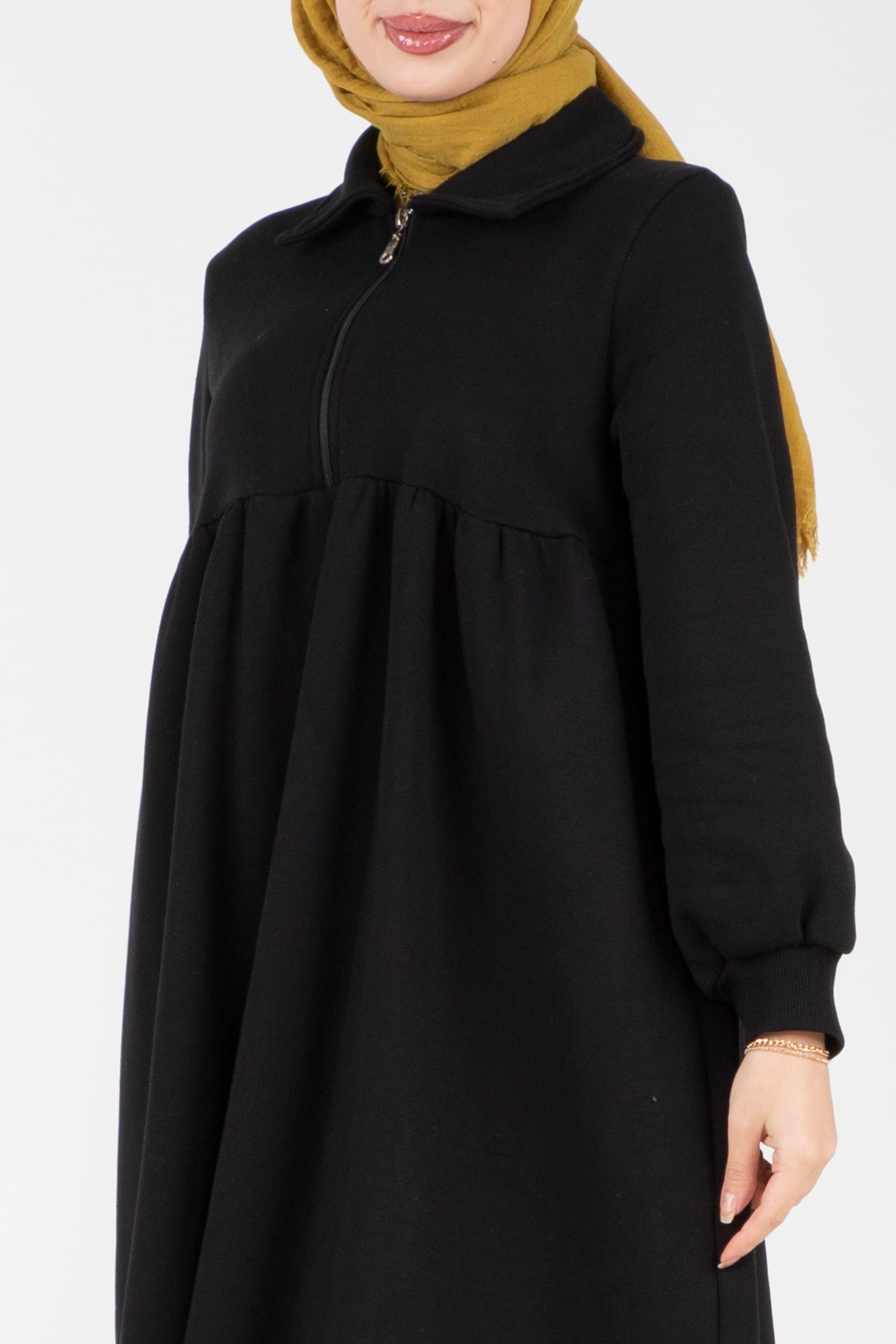 Waist Ruffle Raising Dress - Black