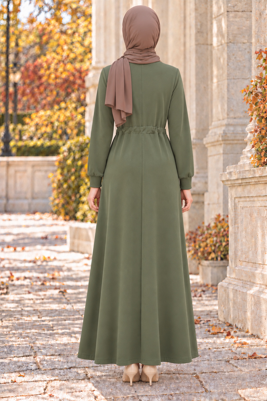Beli Tünelli İki İplik Elbise-HAKİ