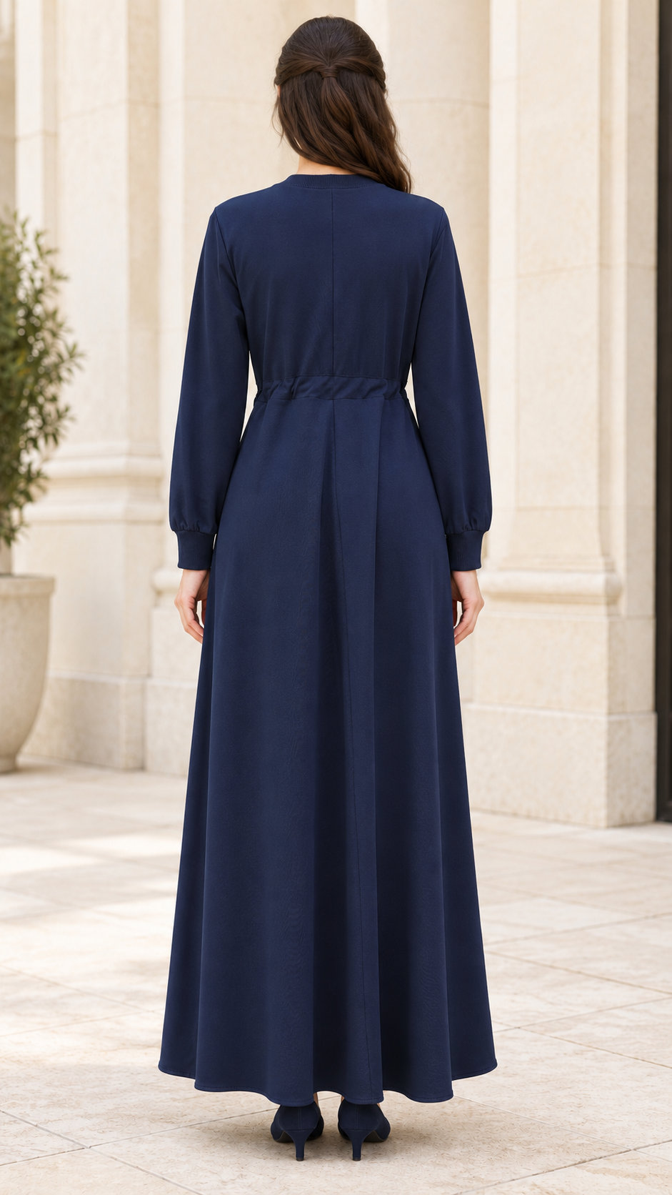 Dress with belt at the waist - dark blue Color