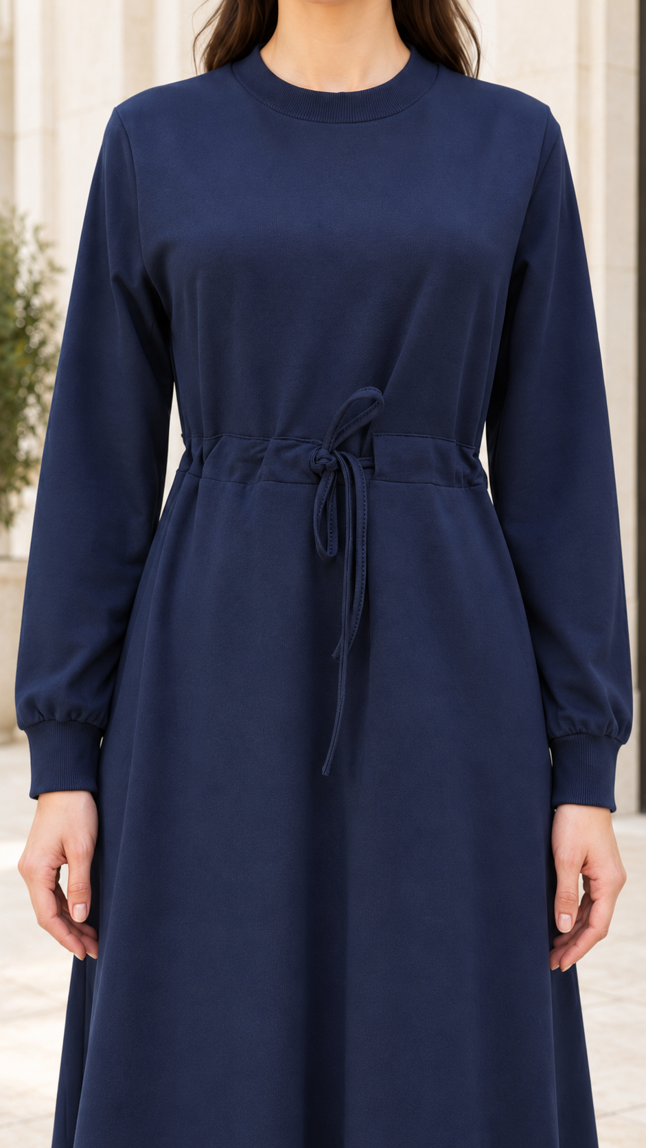 Dress with belt at the waist - dark blue Color