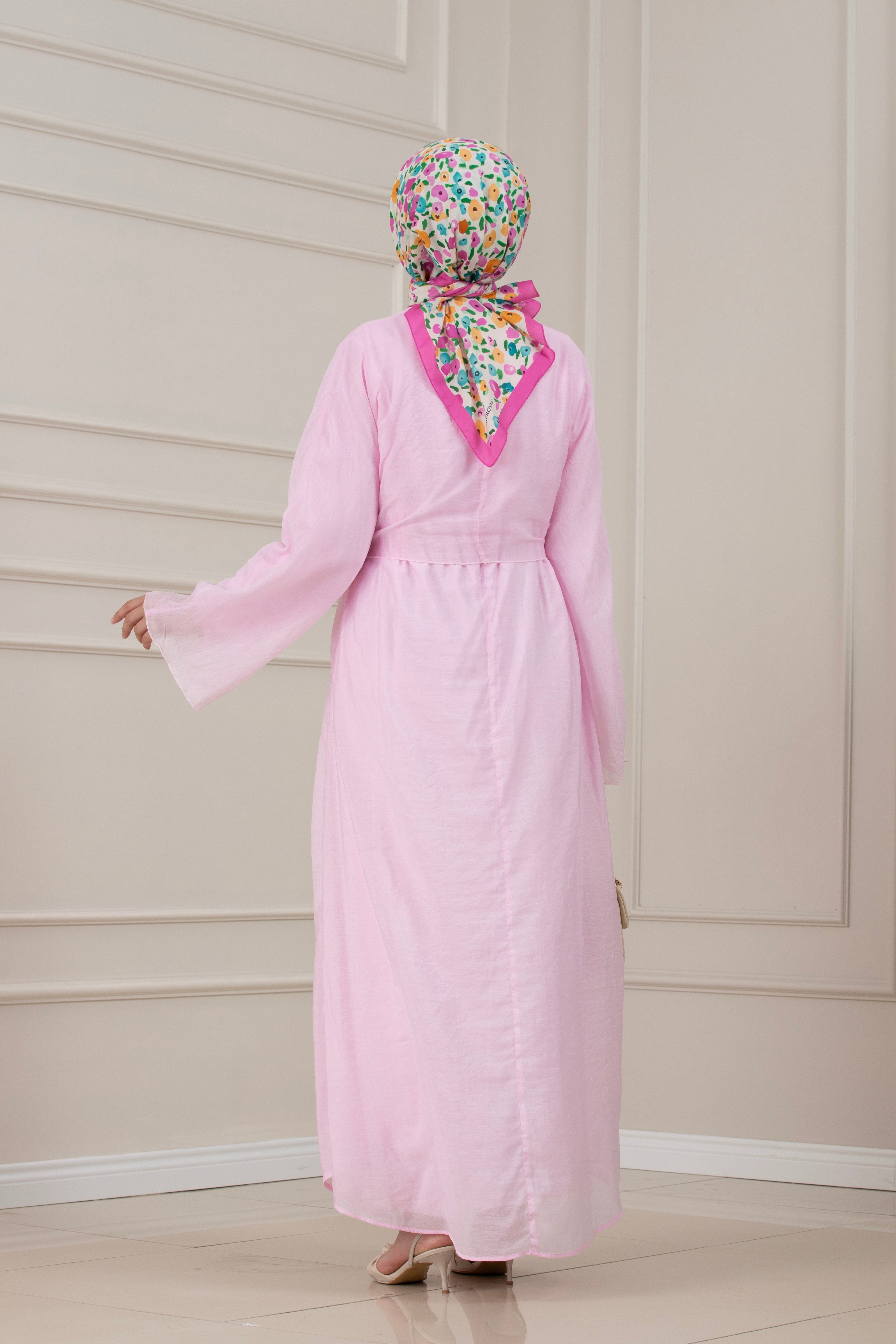 Bolerolu Toka Detaylı Defne Elbise-PEMBE