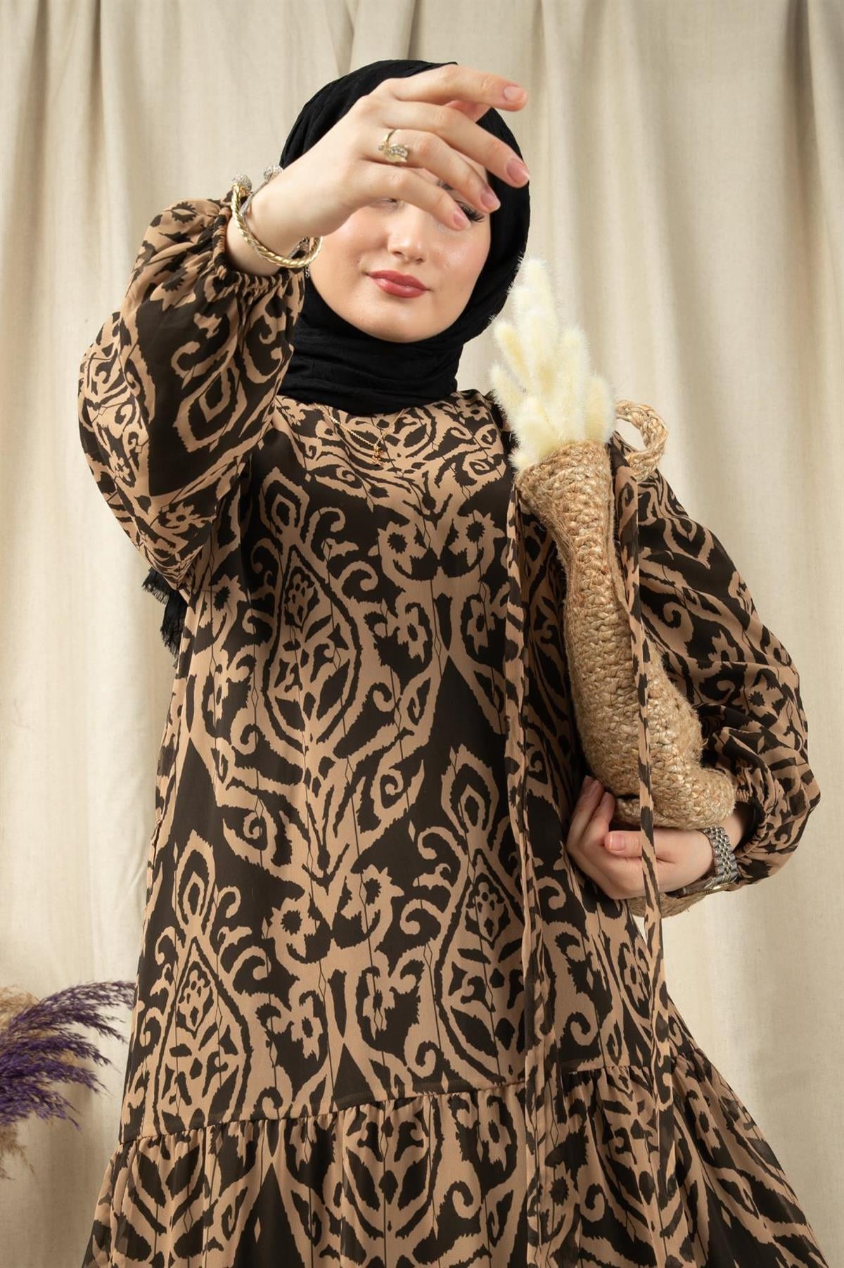 Damla Desen Astarlı Şifon Elbise-Sarı