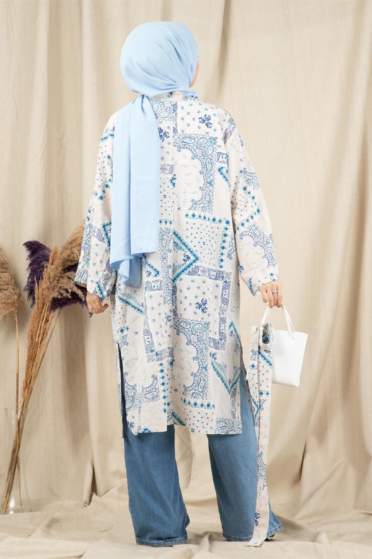 Damla Desenli Kimono-Mavi