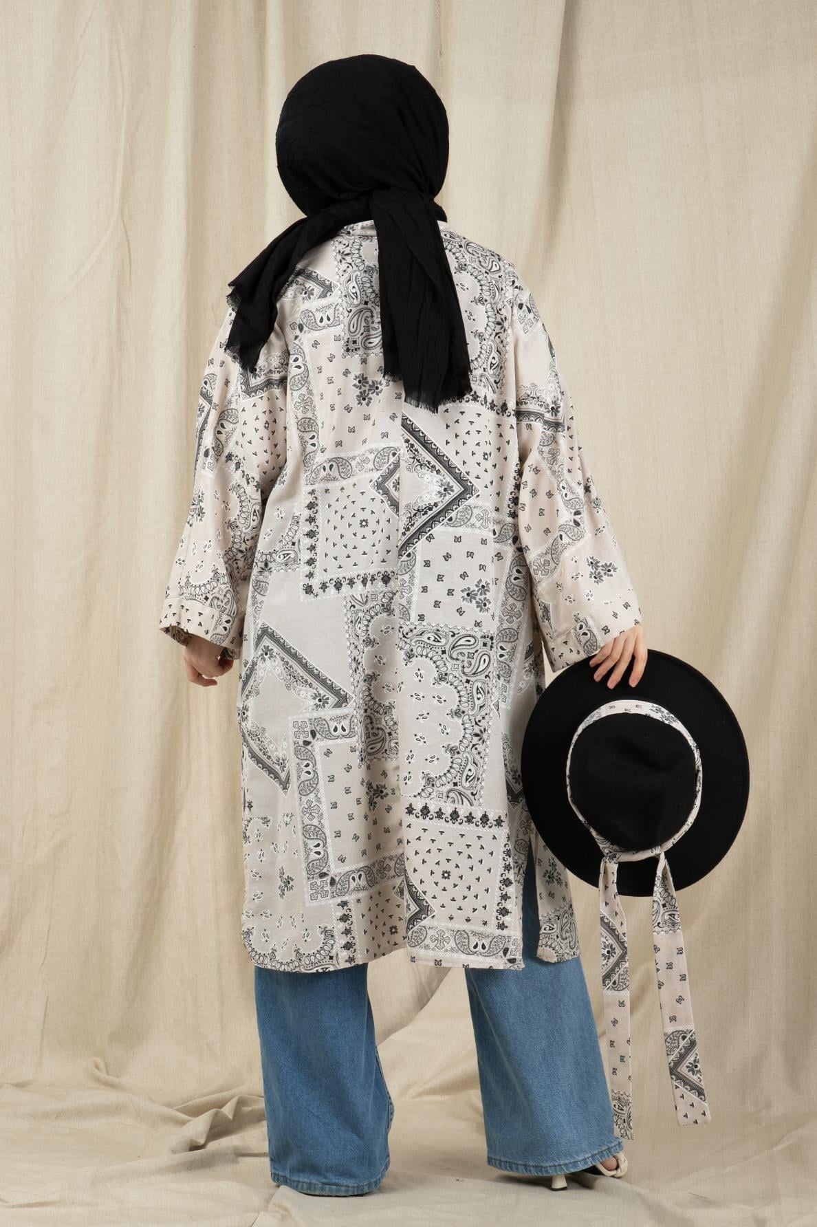 Damla Desenli Kimono-Siyah