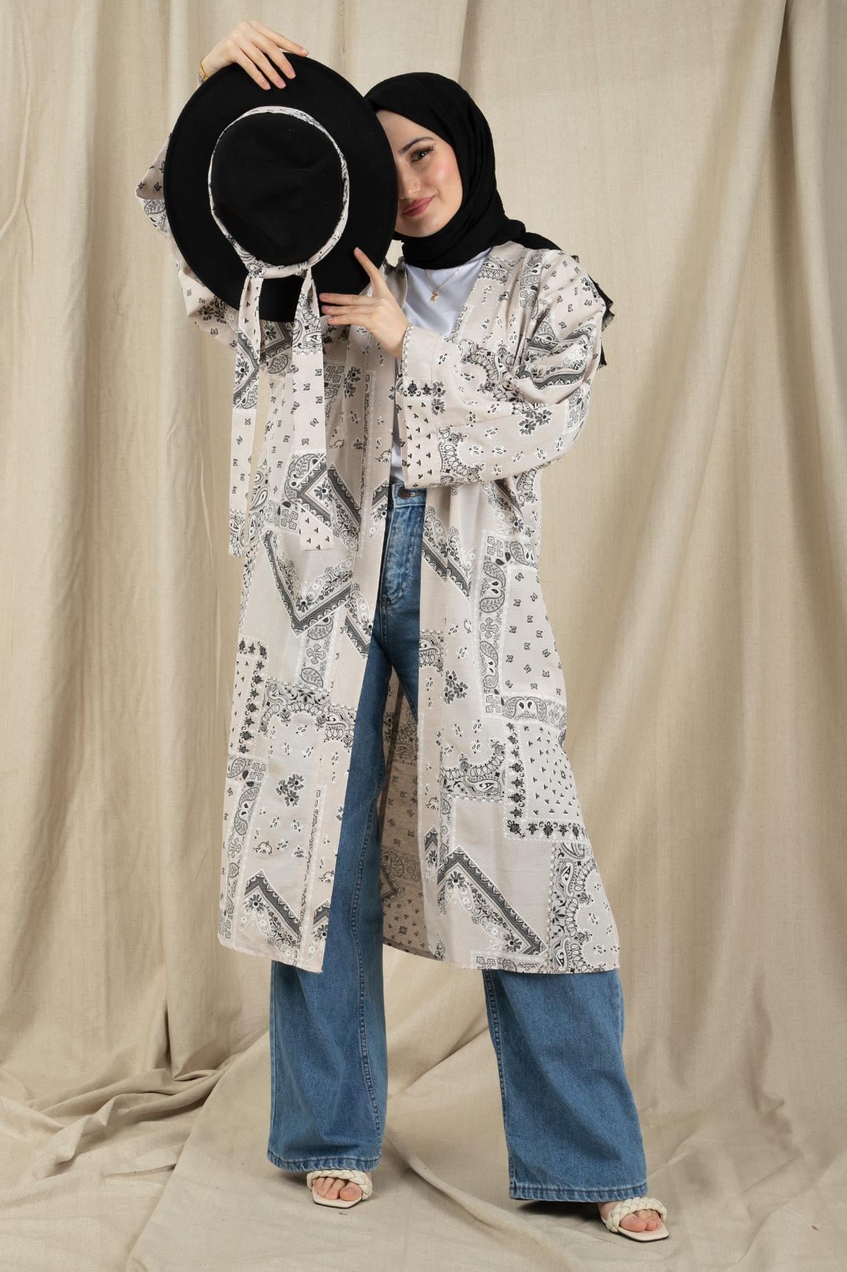 Damla Desenli Kimono-Siyah