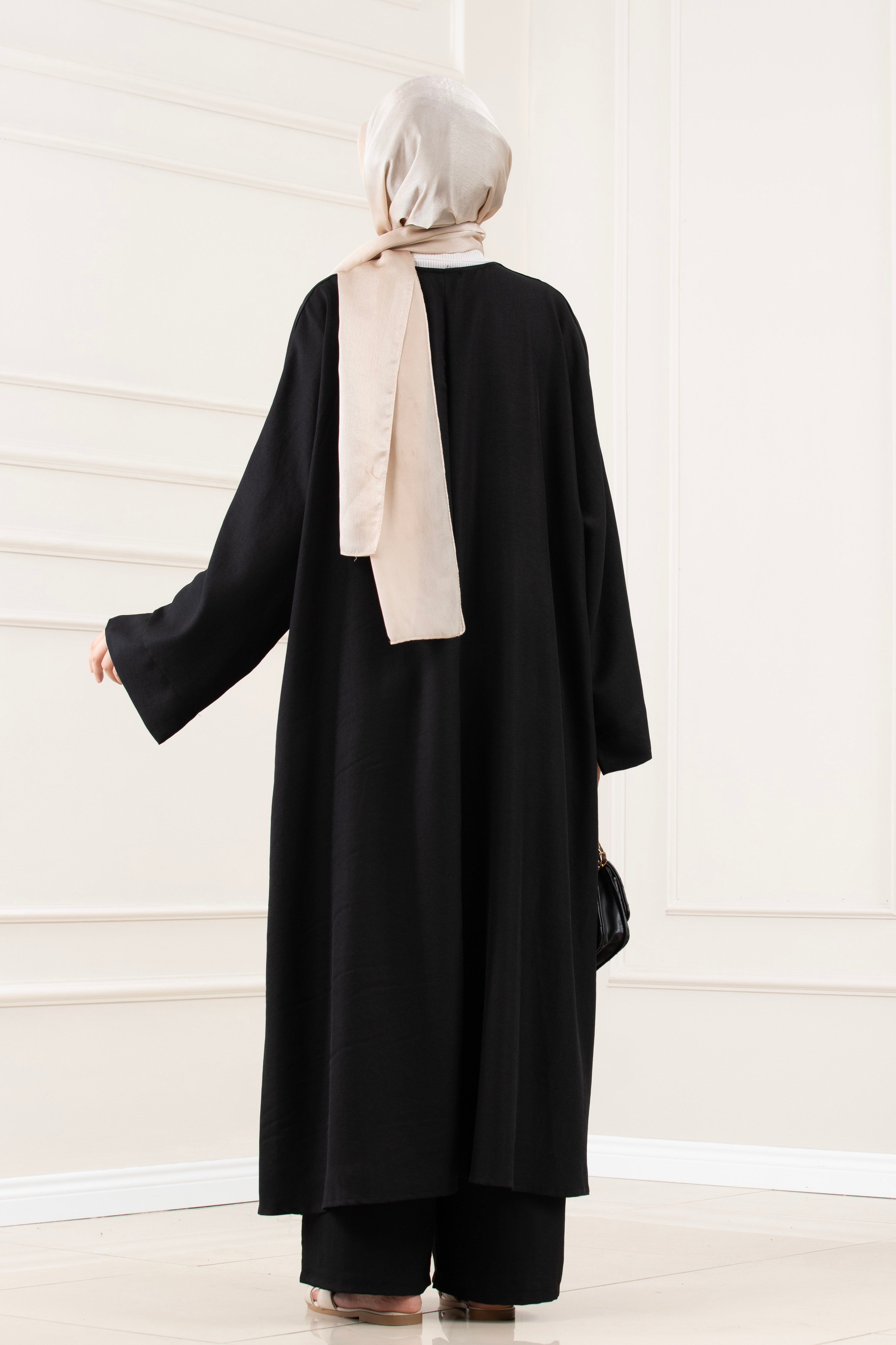Düğmeli Davin Abaya İkili Takım-SİYAH