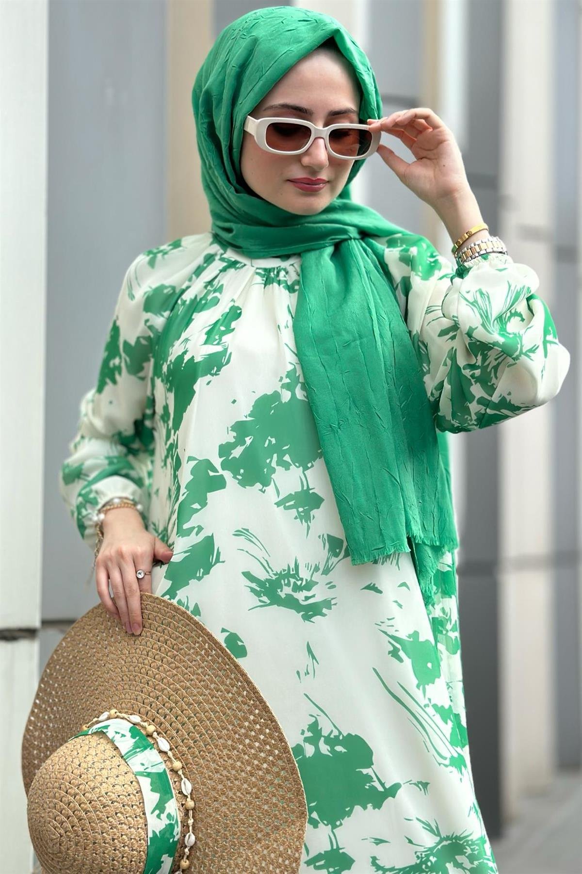 eda şifon elbise-Yeşil