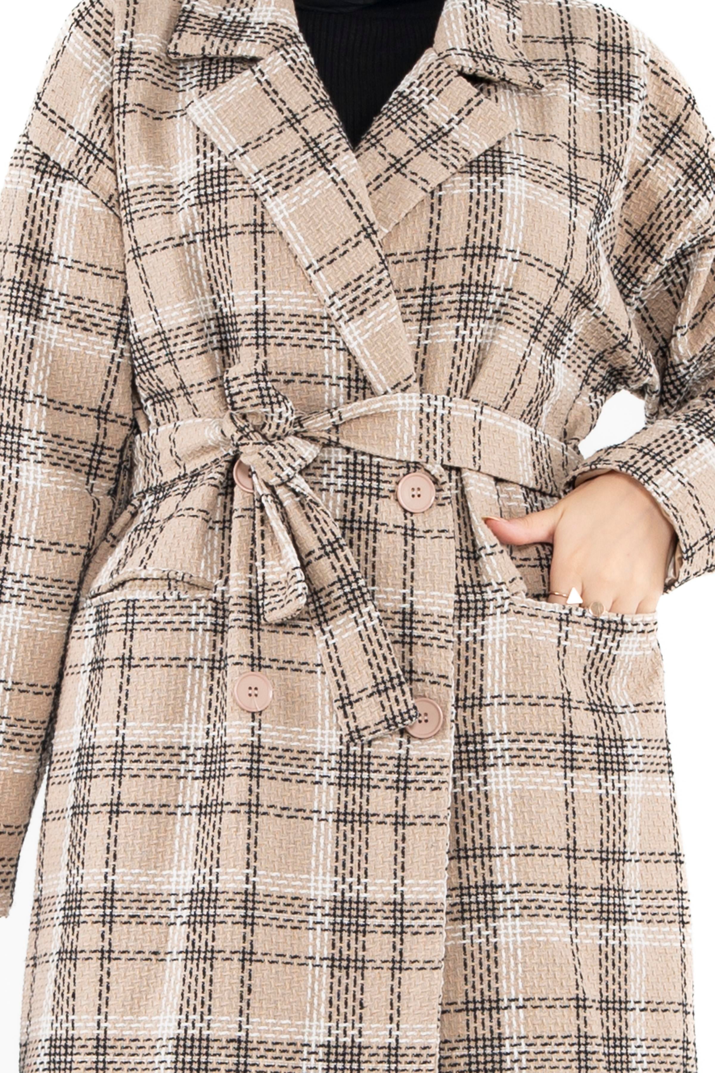Plaid Tweed Coat-Beige