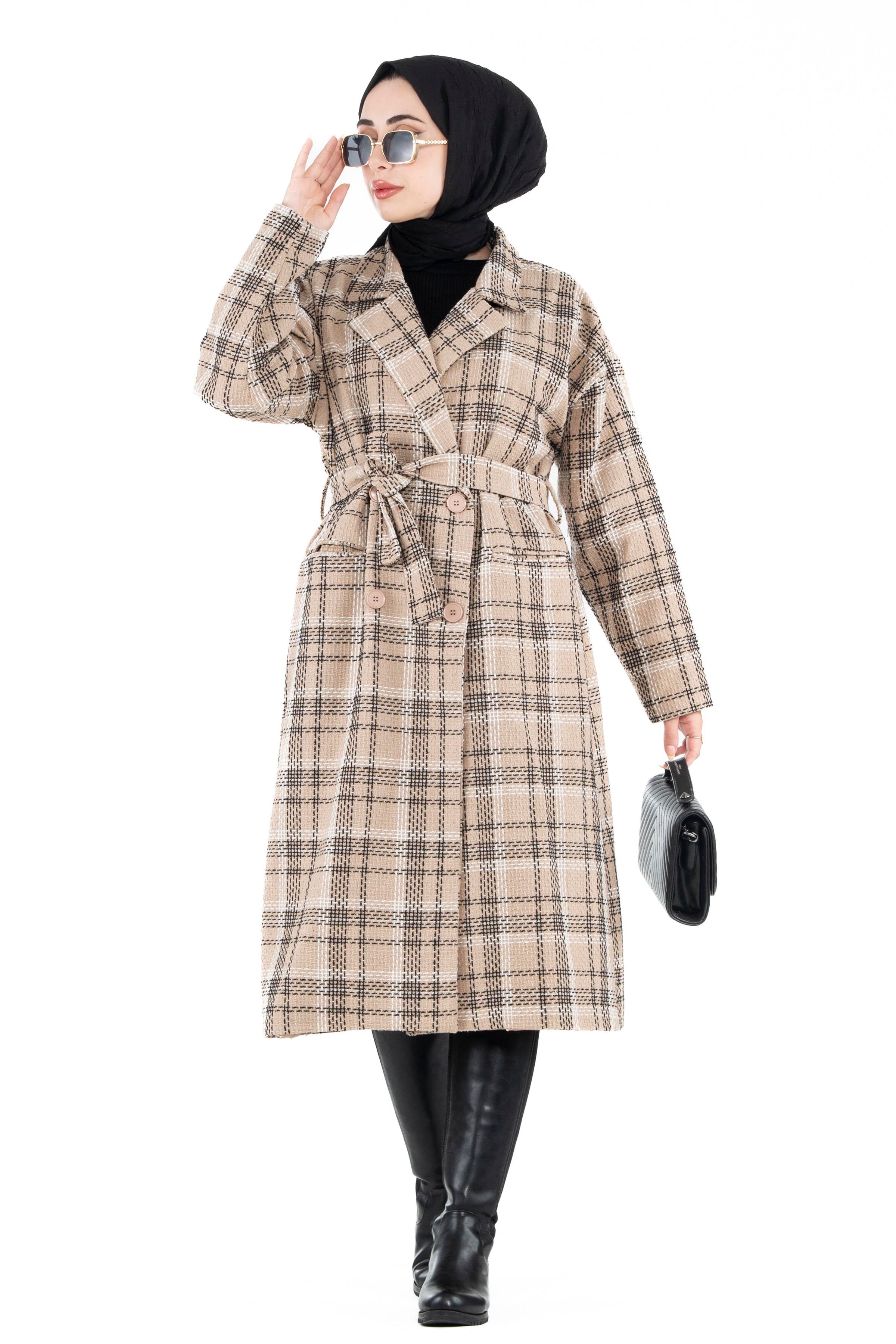 Plaid Tweed Coat-Beige