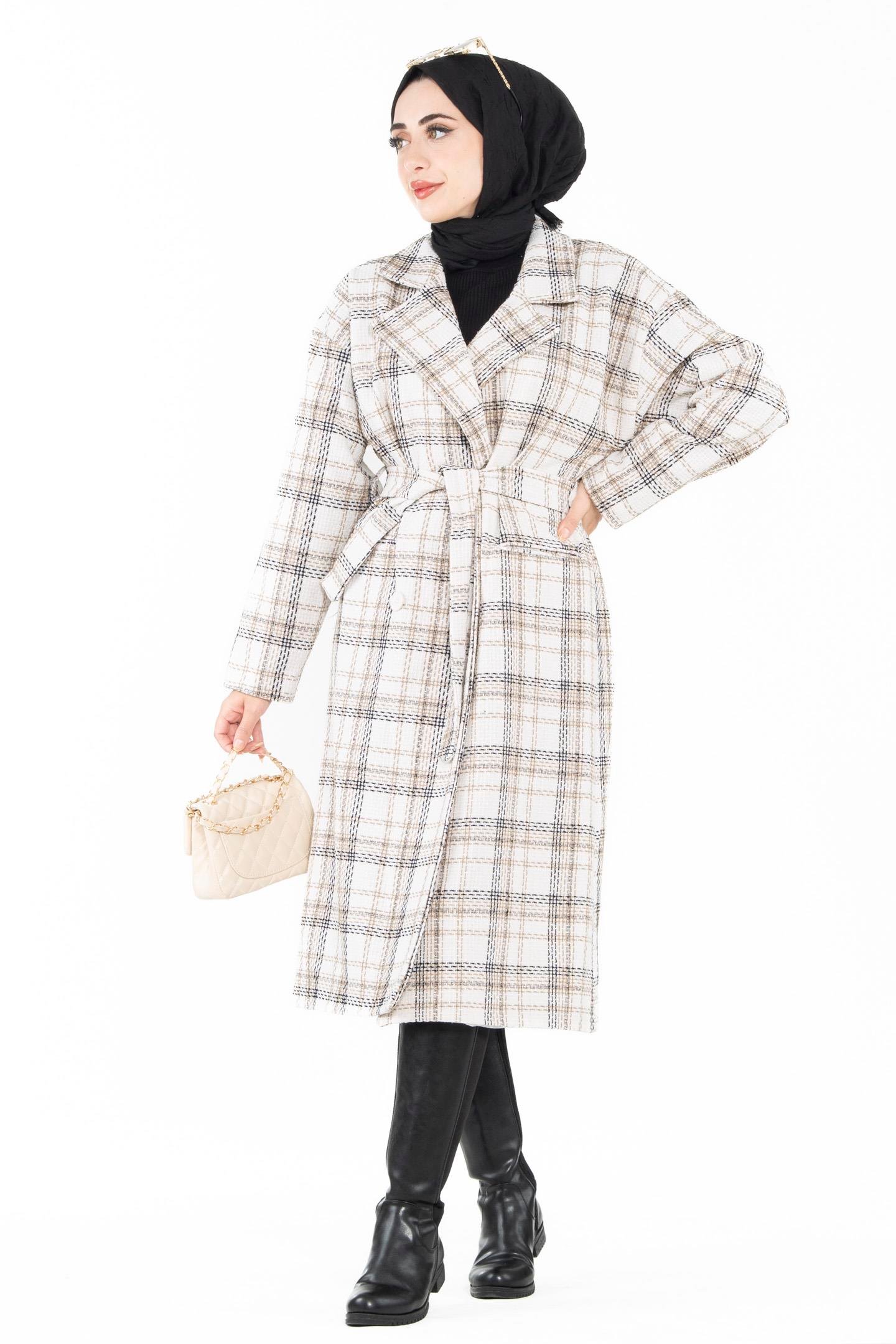 Plaid Tweed Coat-White